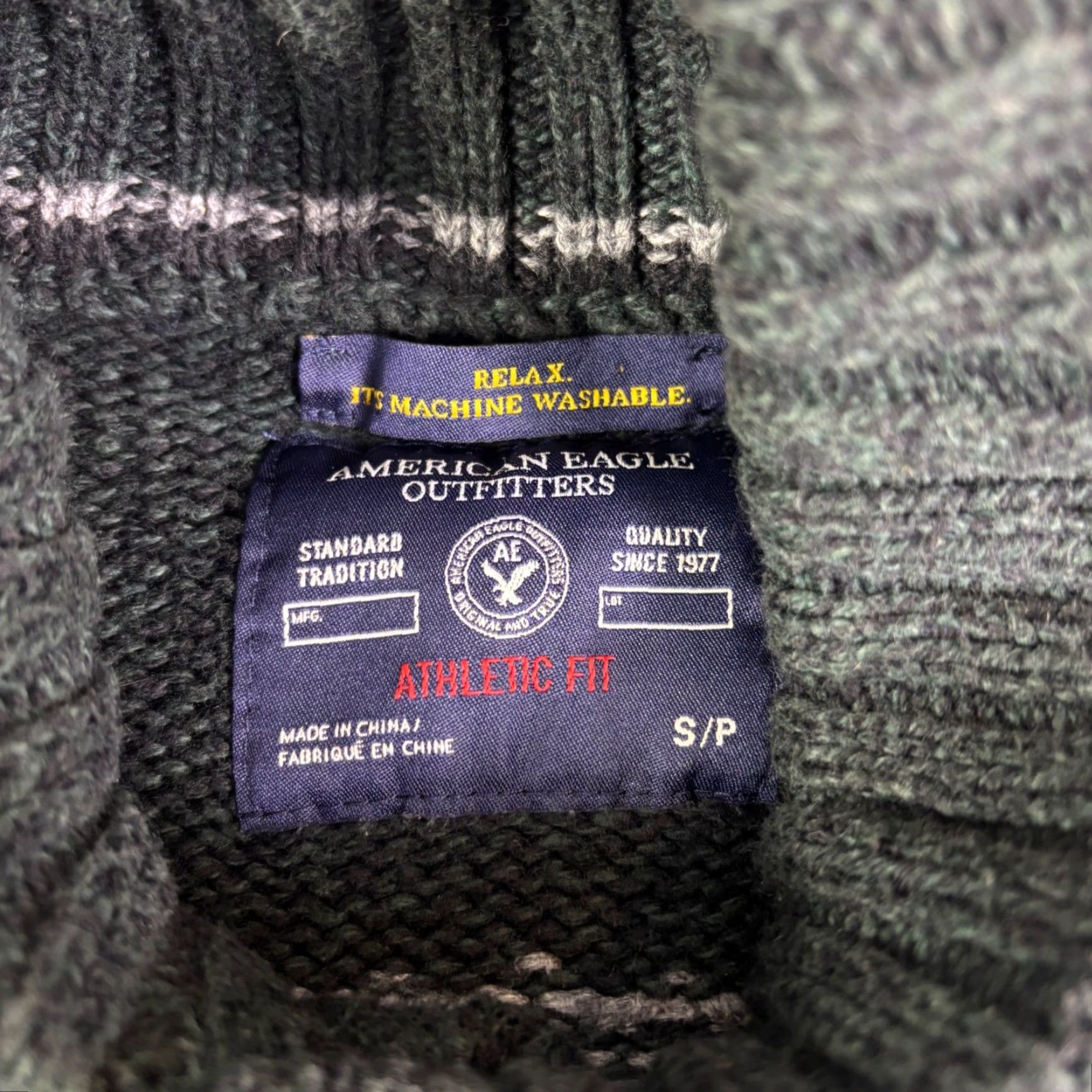 American Eagle Outfitters American Eagle Mens Small Green Fair Isle Shawl Collar Sweater Athletic Fit Size US S / EU 44-46 / 1 - 7 Thumbnail