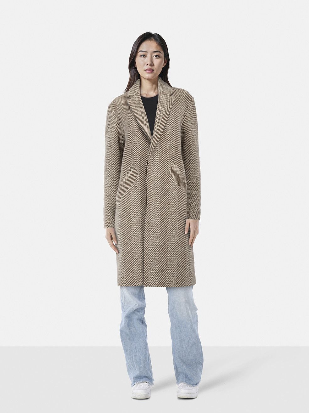A.P.C. Beige Wool Herringbone Coat Size S / US 4 / IT 40 - 1 Thumbnail