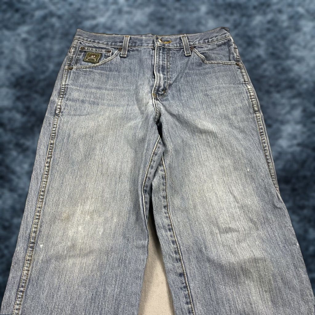 Denime Cinch Jeans Mens 31x32 Blue Faded Denim Western Rodeo Cowboy Green Label Rancher Jeans - Cinch Men's Regular Straight 31 X 32 Blue Denim 80s? Size US 31 - 1 Thumbnail