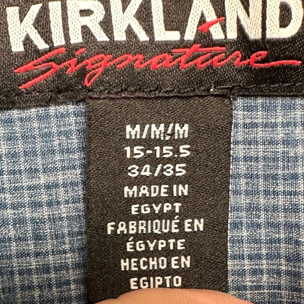 Vintage Kirkland Signature Dress Shirt Men Medium 15-15.5 34-35 Blue Check Button Up NEW Size 40R - 5 Thumbnail