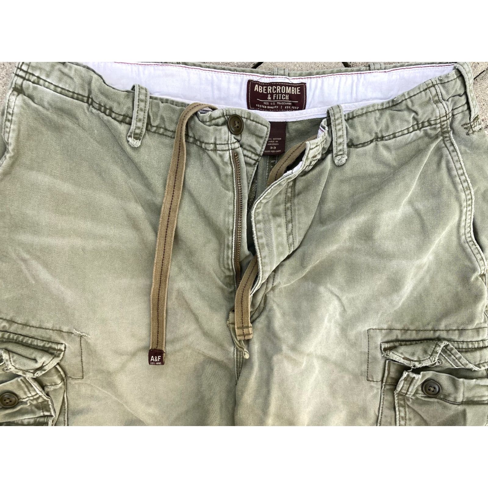Abercrombie & Fitch VINTAGE Abercrombie & Fitch Cargo Shorts 33 Green Cotton Blend 90s Fatigue Pockets Zip Hike Casual Mens Size US 33 - 3 Thumbnail