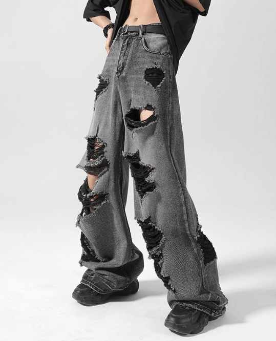 Japanese Brand Men's distressed trendy loose ripped beggar jeans Size US 34 / EU 50 - 3 Thumbnail