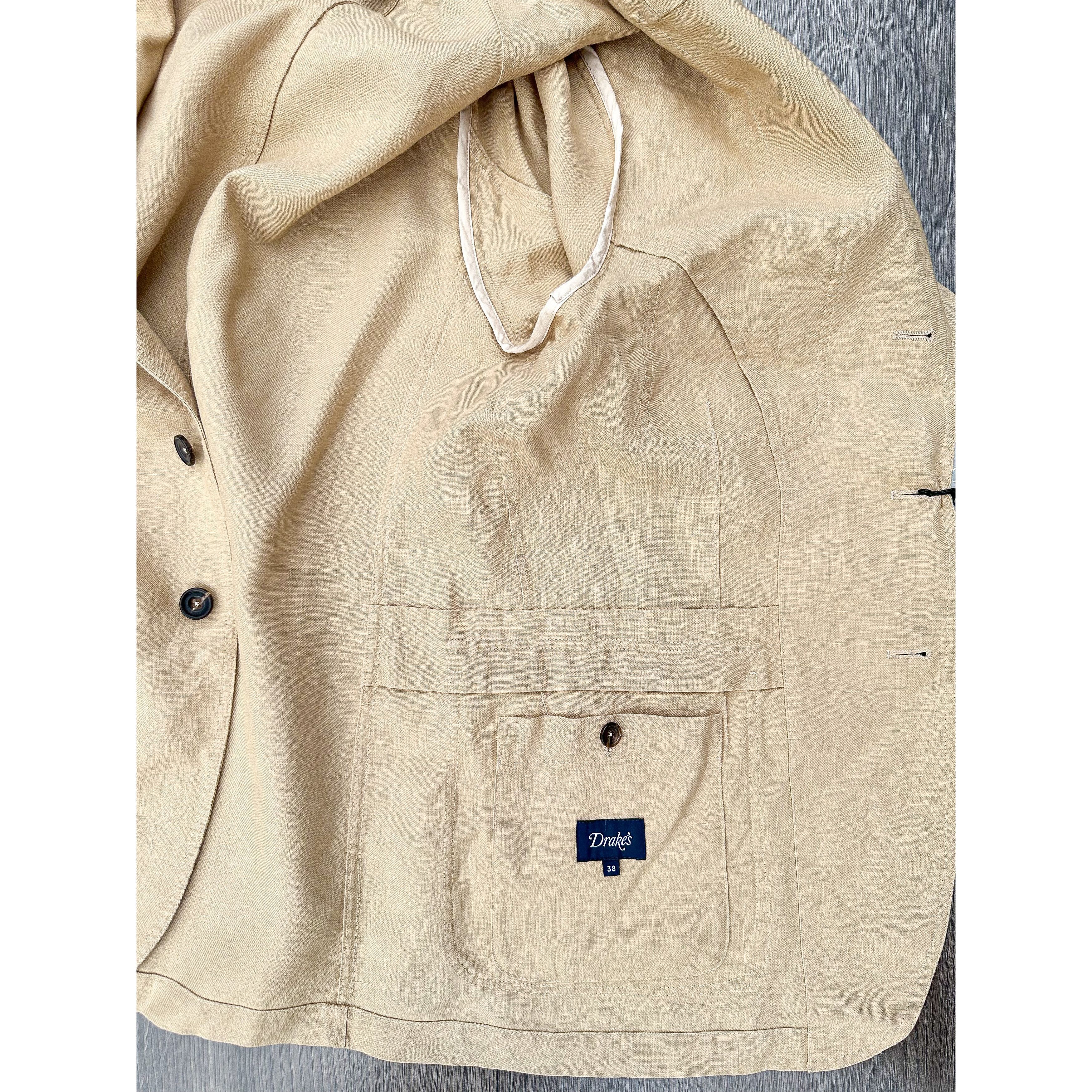 Drake's Drake's Linen Stone Unstructured Suit Blazer Jacket Size 46R - 8 Thumbnail
