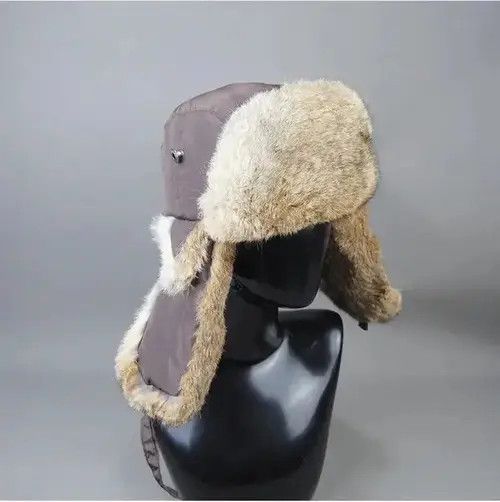 VIBE Warm Natural Rabbit Fur Bomber Hat With Earflaps Size ONE SIZE - 1 Thumbnail