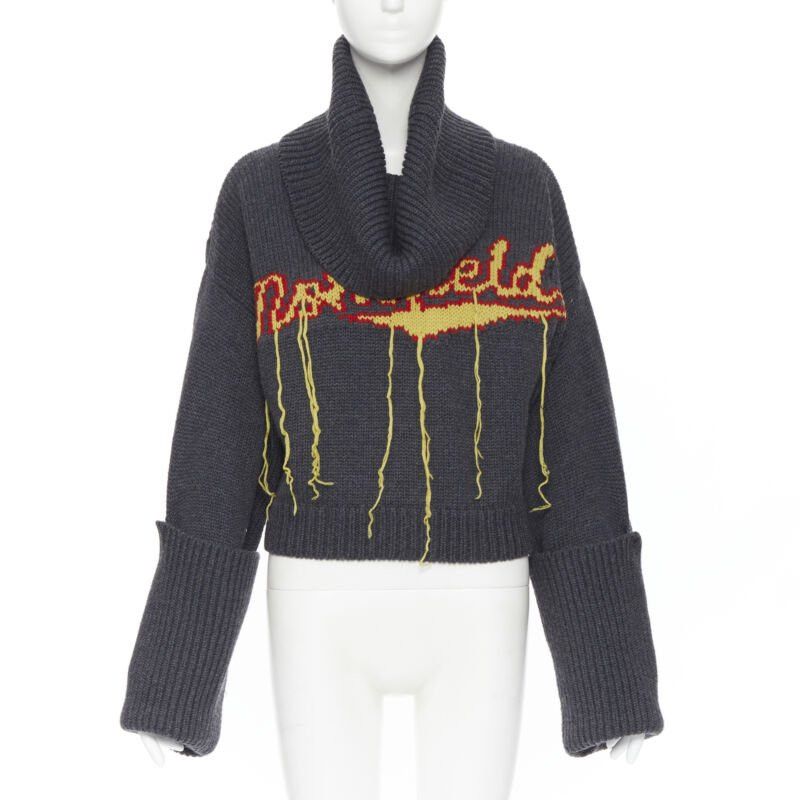 MONSE MONSE 100% wool Monsfield fringe intarsia knit oversized cropped sweater S Size S / US 4 / IT 40 - 1 Thumbnail