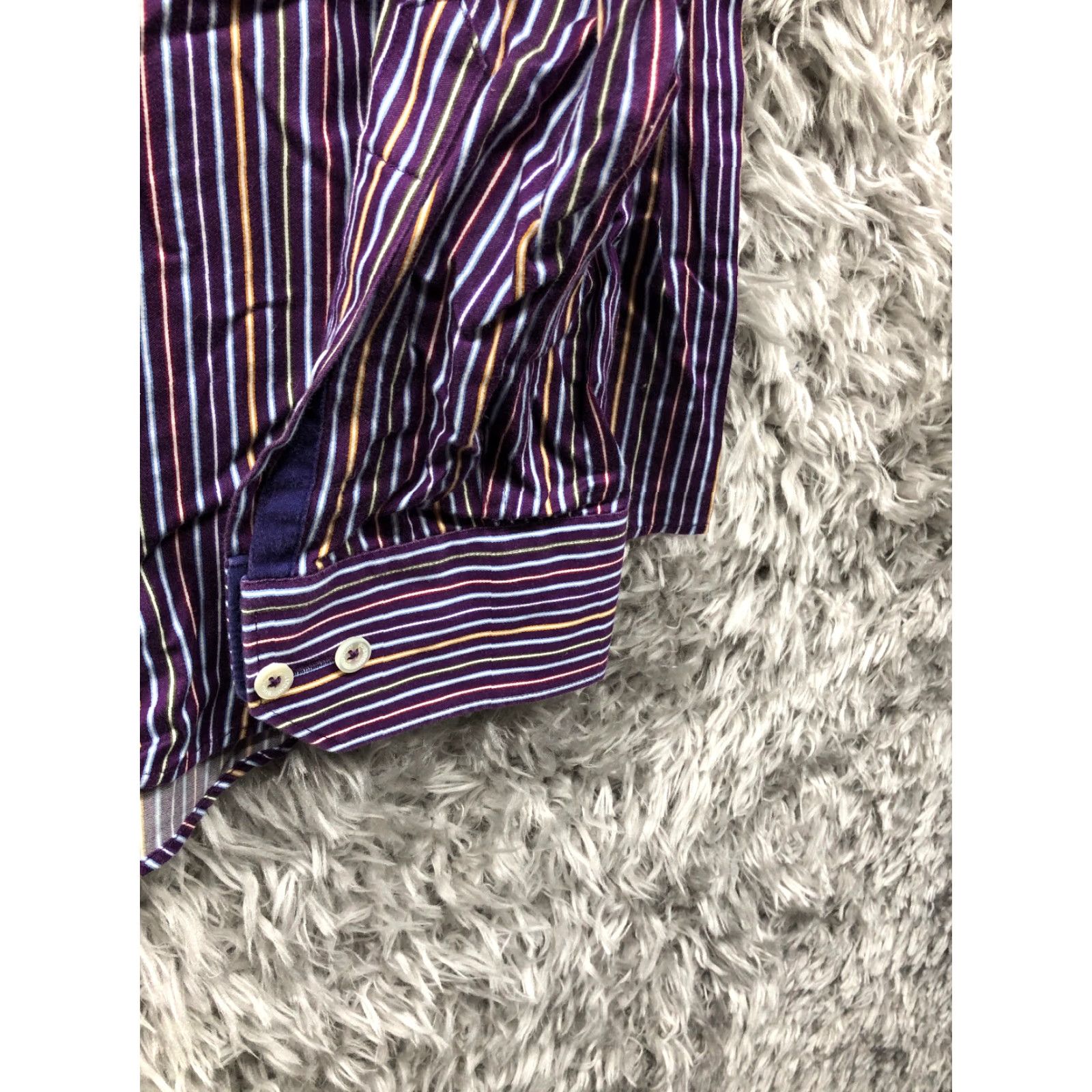 BUGATCHI Bugatchi Uomo Shirt L Mens Purple Striped Long Sleeve Spread Collar Shirt Size US L / EU 52-54 / 3 - 3 Thumbnail