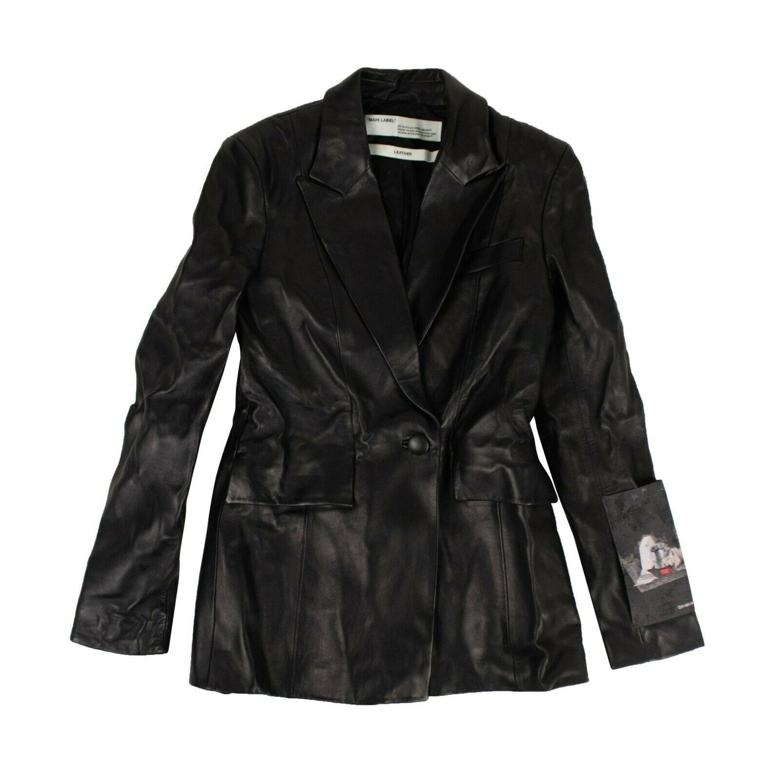 image of NWT Off White C/o Virgil Abloh Black Leather Blazer Jacket Size 4/40 $3075, Women's