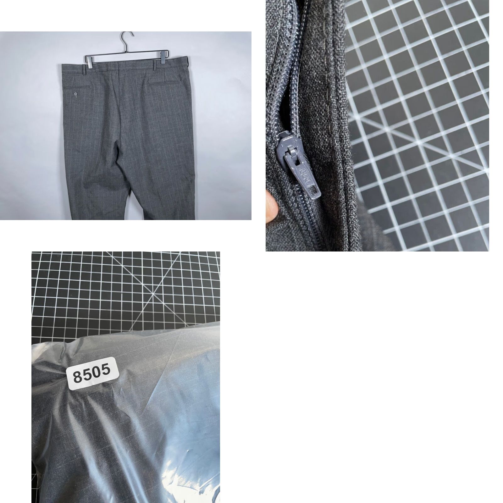 IDEA VINTAGE Wool Pleated Trousers Men's 42 x 28 (+2") Dark Gray Pinstripe Pants Ideal Zip Dress Pants Mens Regular Gray Wool Pinstripe 42 x 28 Inseam 28 Size US 42 / EU 58 - 9 Thumbnail