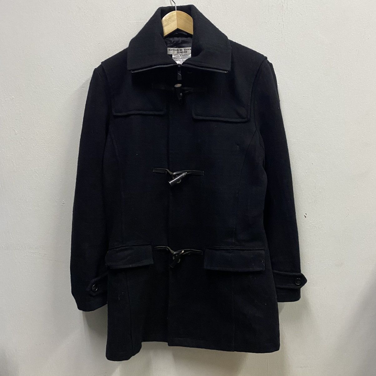 🥷🏿Katharine Hamnett London Black Wool Duffle Coat (M)