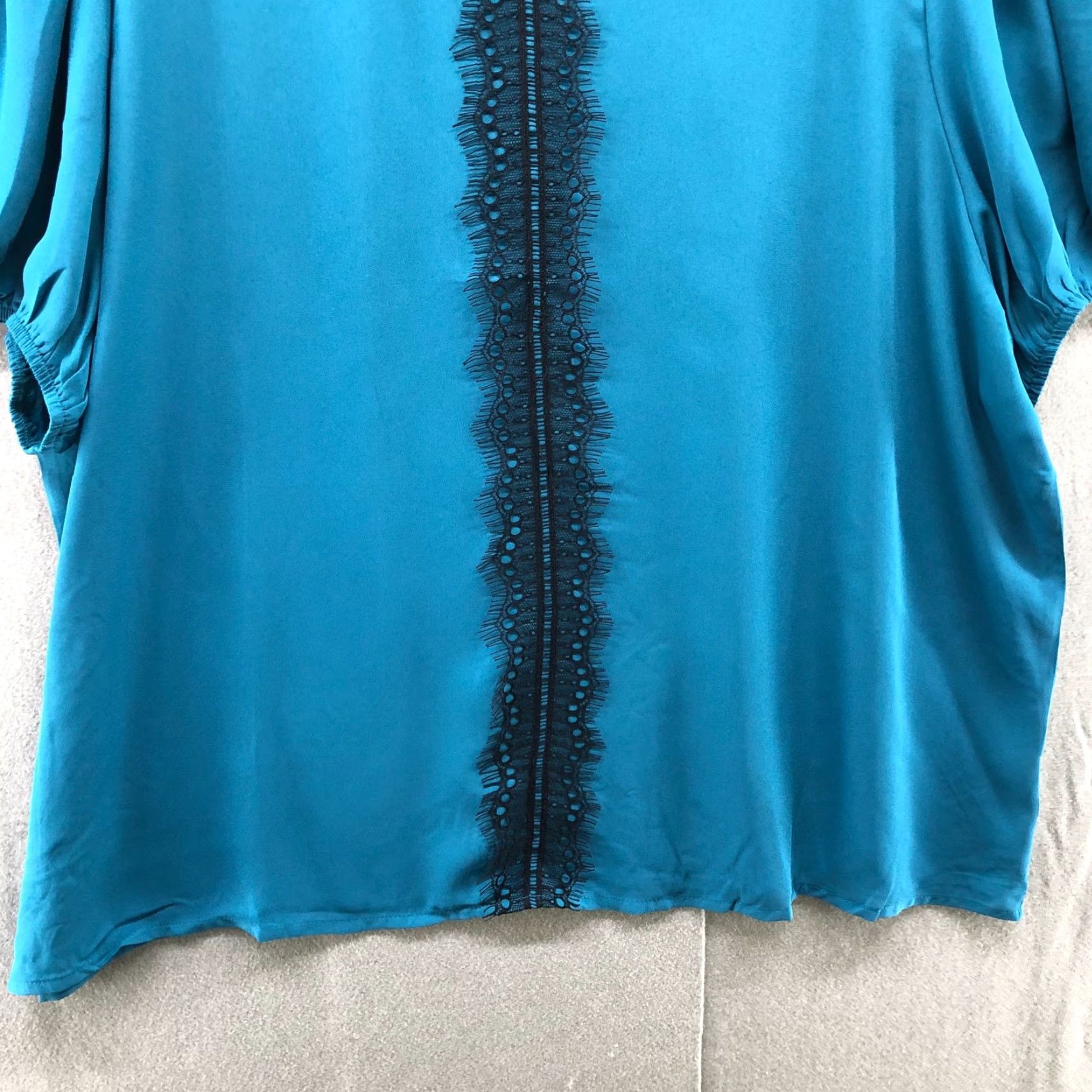 Vintage VINTAGE Reese Short Sleeve Blouse Womens 3X Blue Ruffle Neckline Chiffon Lace Size XXL / US 16-18 / IT 52-54 - 4 Thumbnail