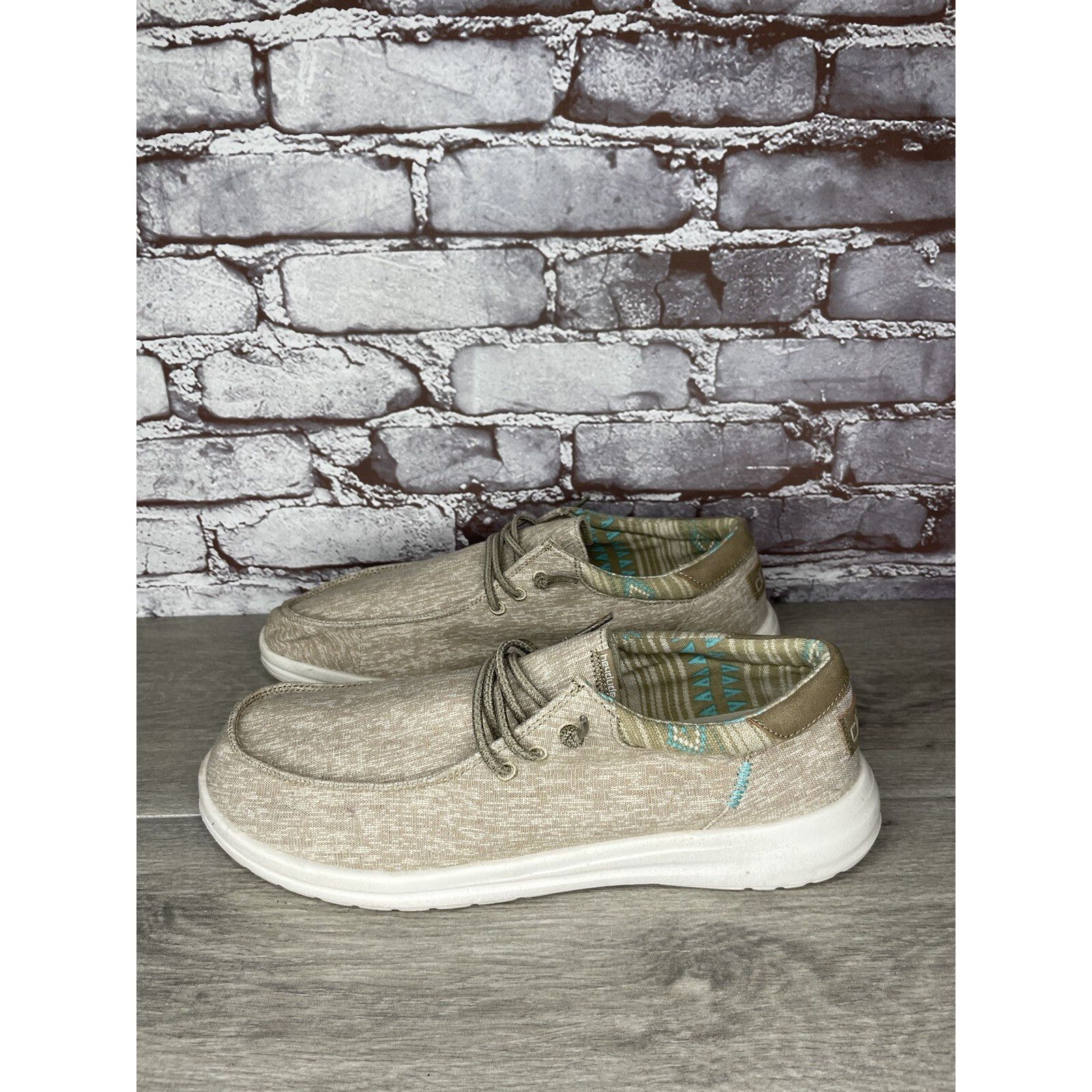Other Hey Dude Paul Chambray Beige Canvas Fabric Lace Up Shoes Men Size US 12 / EU 45 - 11 Thumbnail
