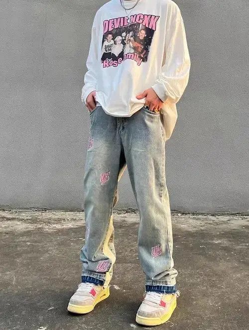 Japanese Brand Washed distressed embroidered lettering jeans Size US 34 / EU 50 - 2 Thumbnail