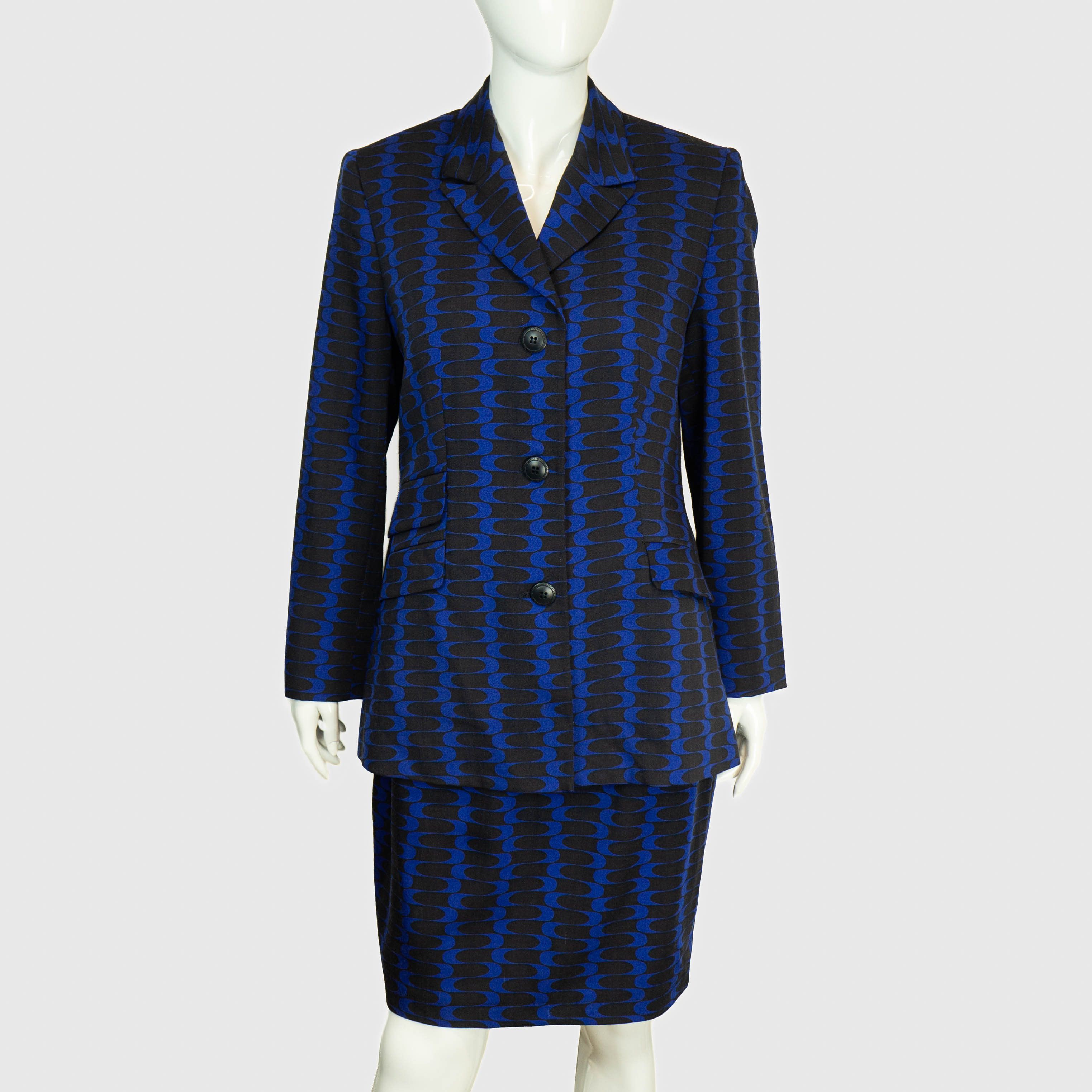 Versace × Versace Jeans Couture × Vintage VERSACE Jeans Couture Abstract Blue Skirt Suit Vintage 00s Size S / US 4 / IT 40 - 1 Thumbnail
