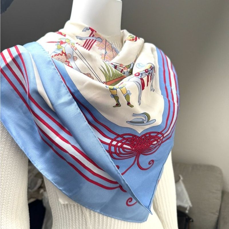 Hermes Hermes silk scarf red/blue colorway/whimsical sleds horses Size ONE SIZE - 5 Thumbnail