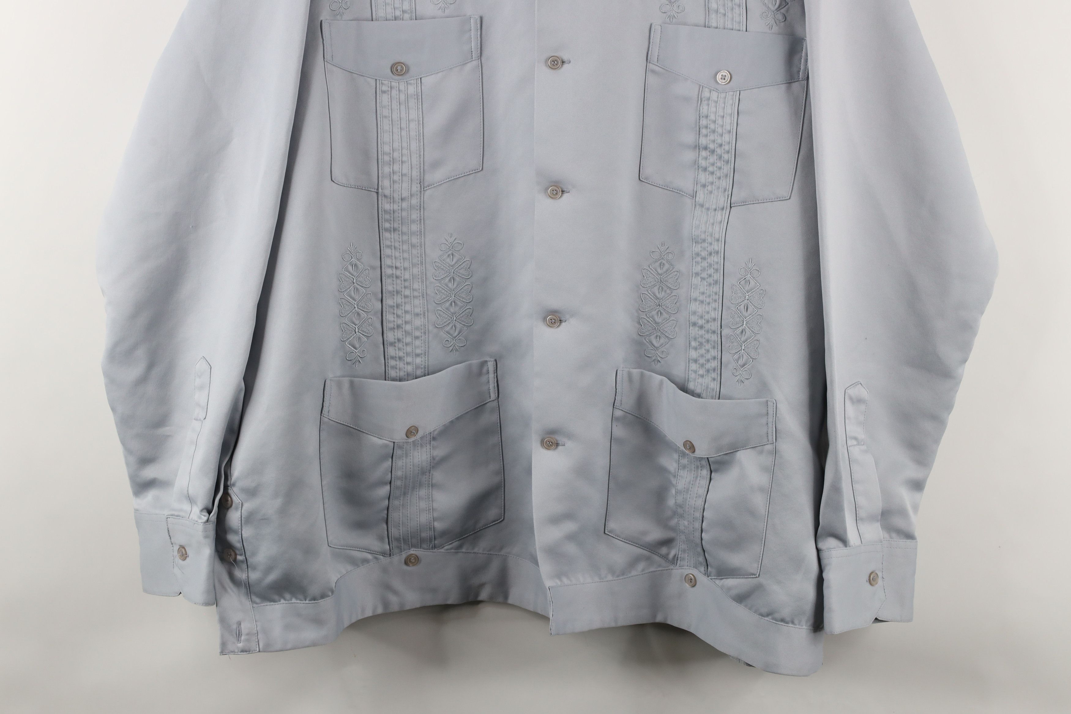 Vintage Vintage 90s Guayabera Beach Wedding Button Shirt Gray Size US XXL / EU 58 / 5 - 3 Thumbnail