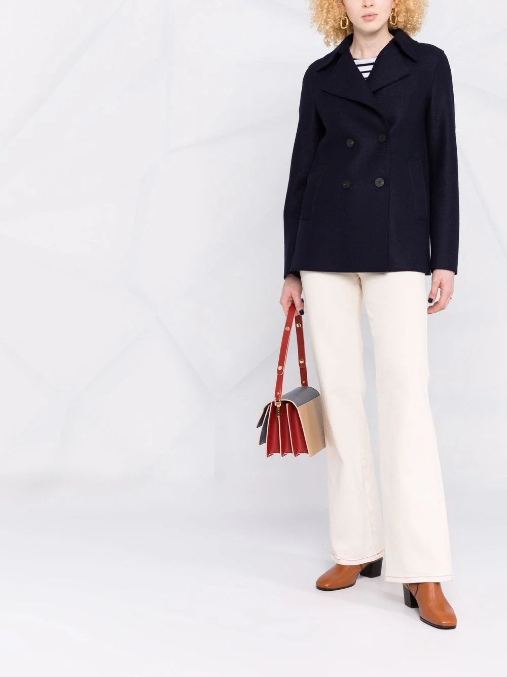 Harris Wharf London o1s22i1n1024 Double-Breasted Pressed Wool Coat in Blue Size M / US 6-8 / IT 42-44 - 2 Thumbnail