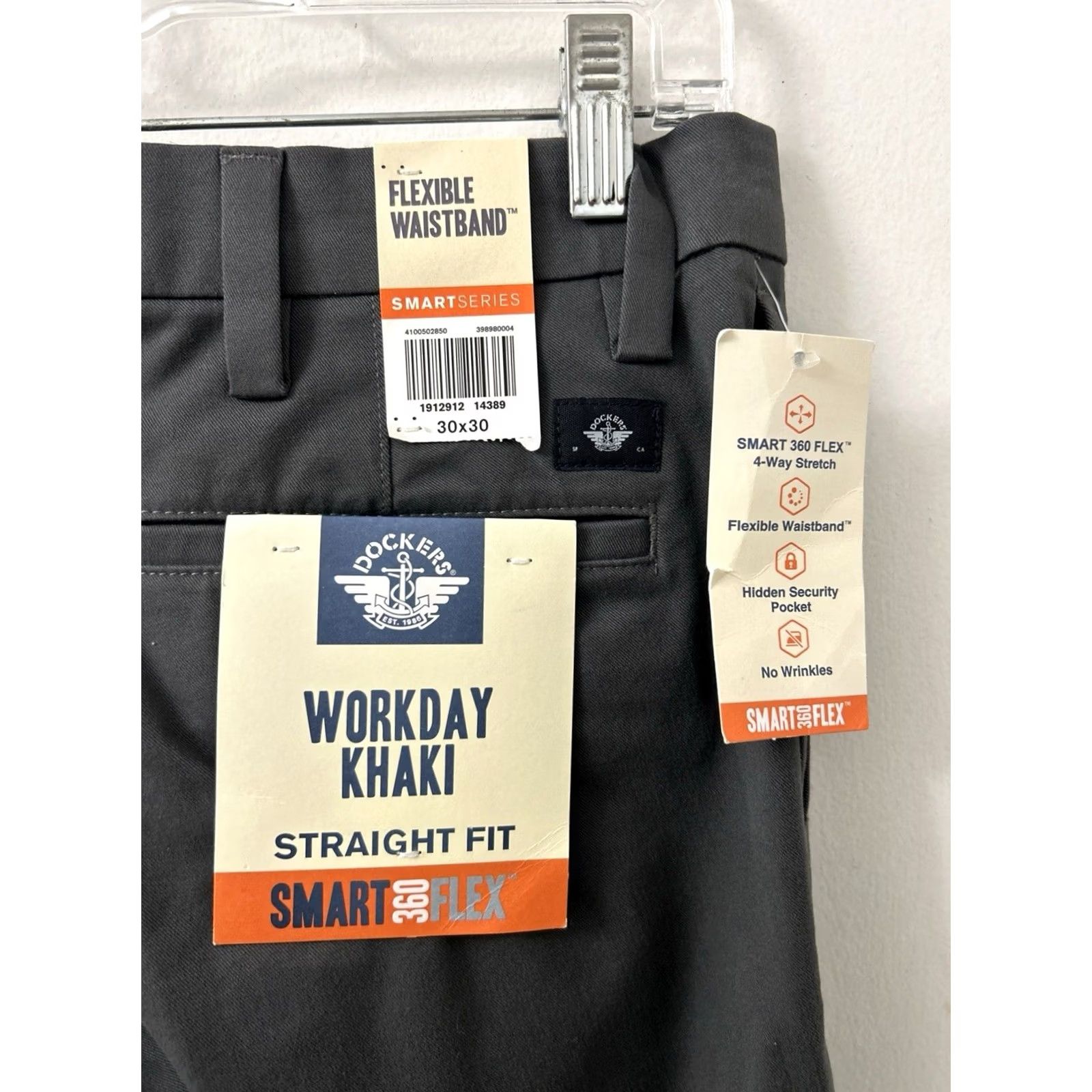 Dockers Dockers Pants Mens 30x30 Gray Straight Fit Chino Twill Belt Loops Zip Closure Pockets Button Accents Regular Inseam 30"} Size US 30 / EU 46 - 7 Thumbnail