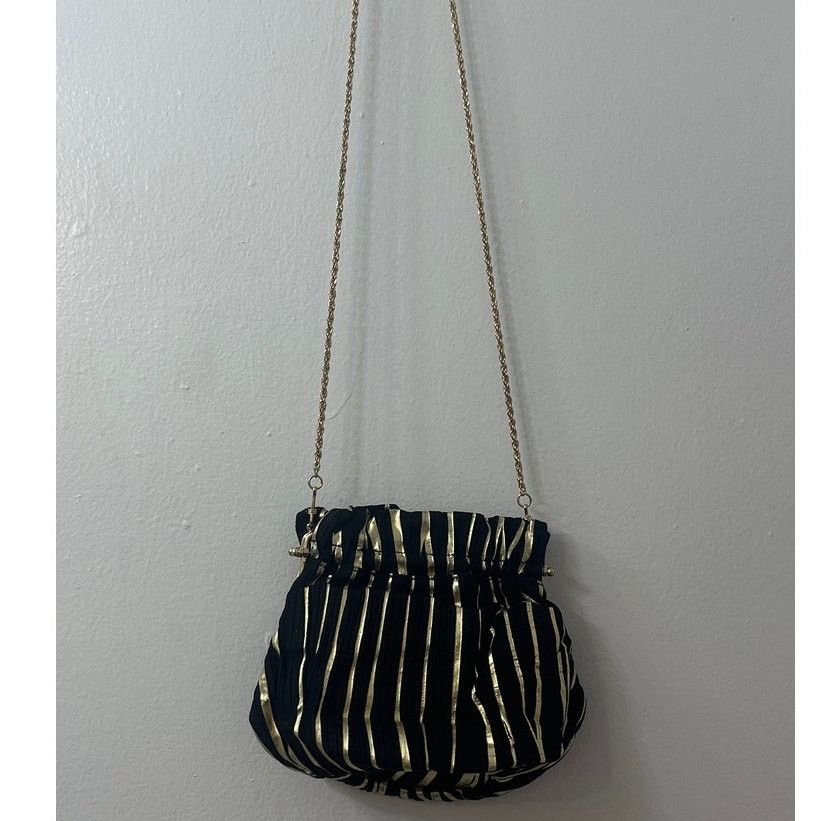 Other Black and Gold Fabric Evening Bag Crossbody Shoulder Purse Size ONE SIZE - 3 Thumbnail