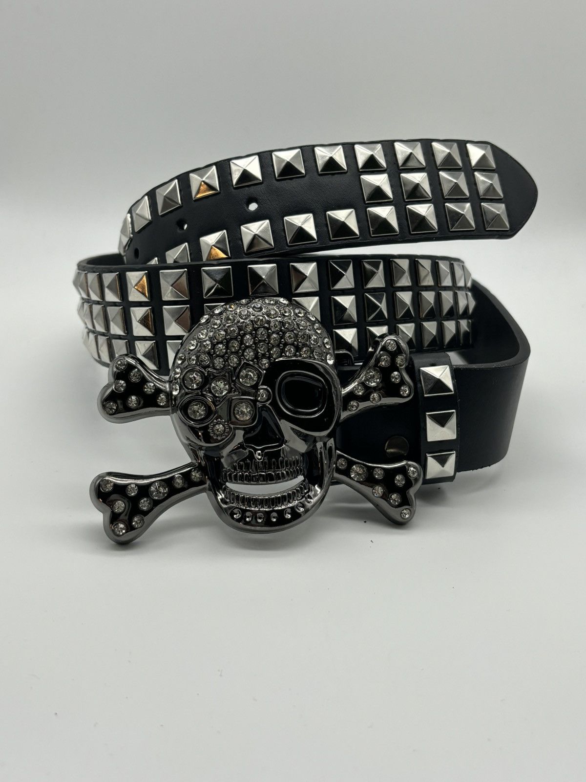 Japanese Brand Rhinestone Skull Studded Belt Size 36 - 1 Thumbnail