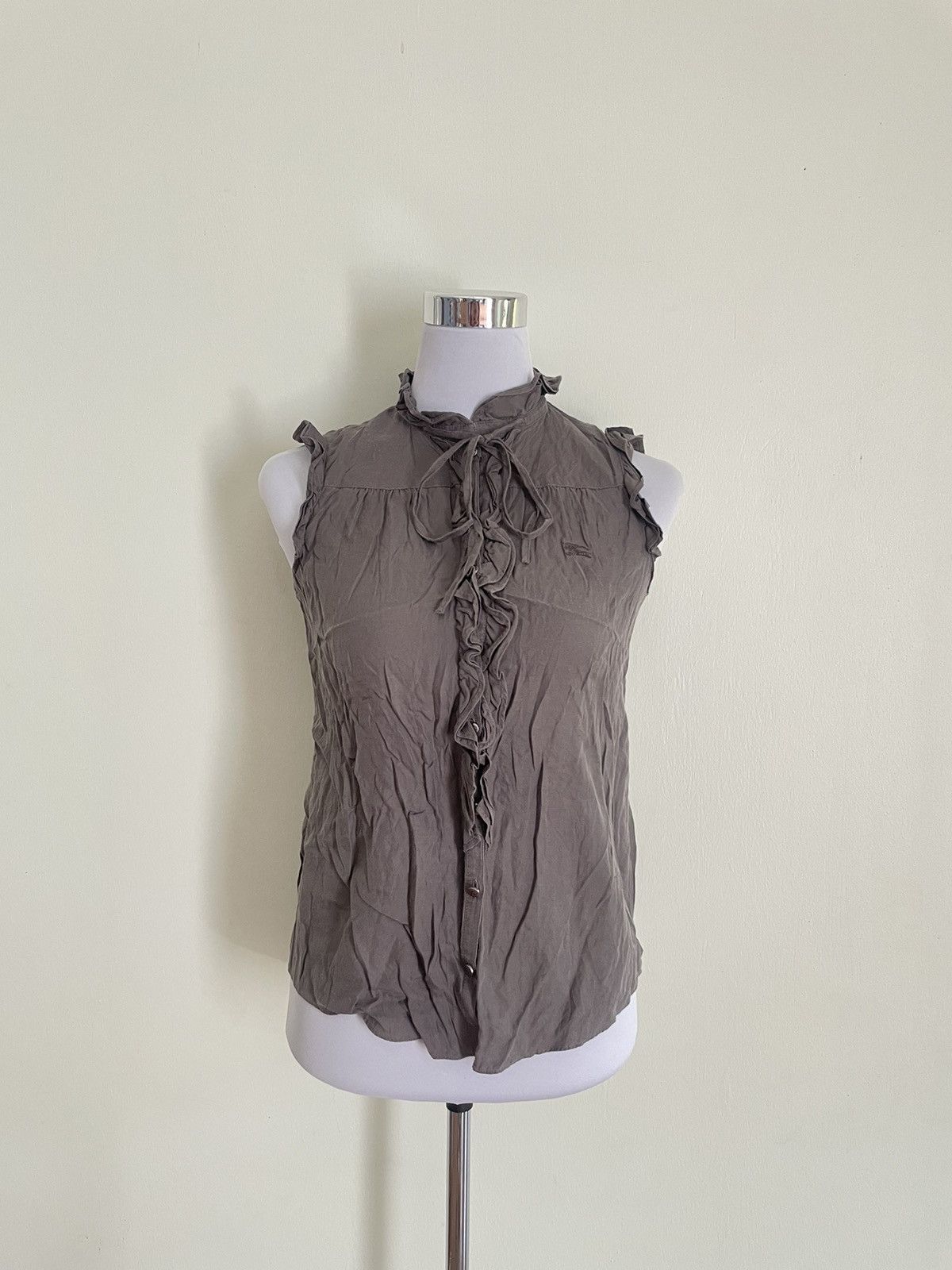 image of Burberry Blue Label Neck Sleeveless Blouse in Grey, Women's (Size XS)