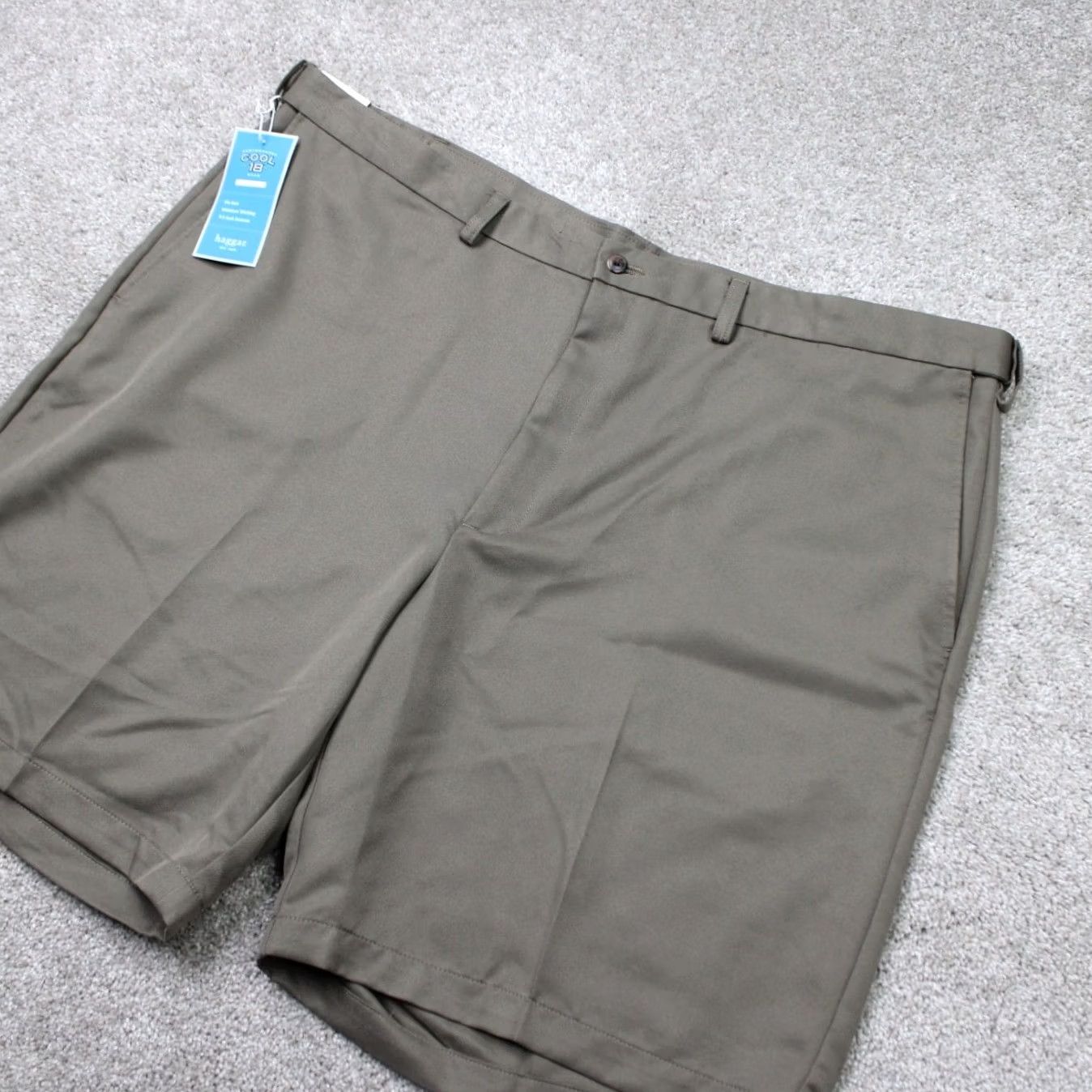 Haggar Haggar Mens 44 Brown Flat Front Non Iron Quick Dry 9.5 Inseam Chino Shorts NWT Regular Rise 10-12 In Cotton Polyester Pockets Button Zipper Size US 44 / EU 60 - 2 Thumbnail