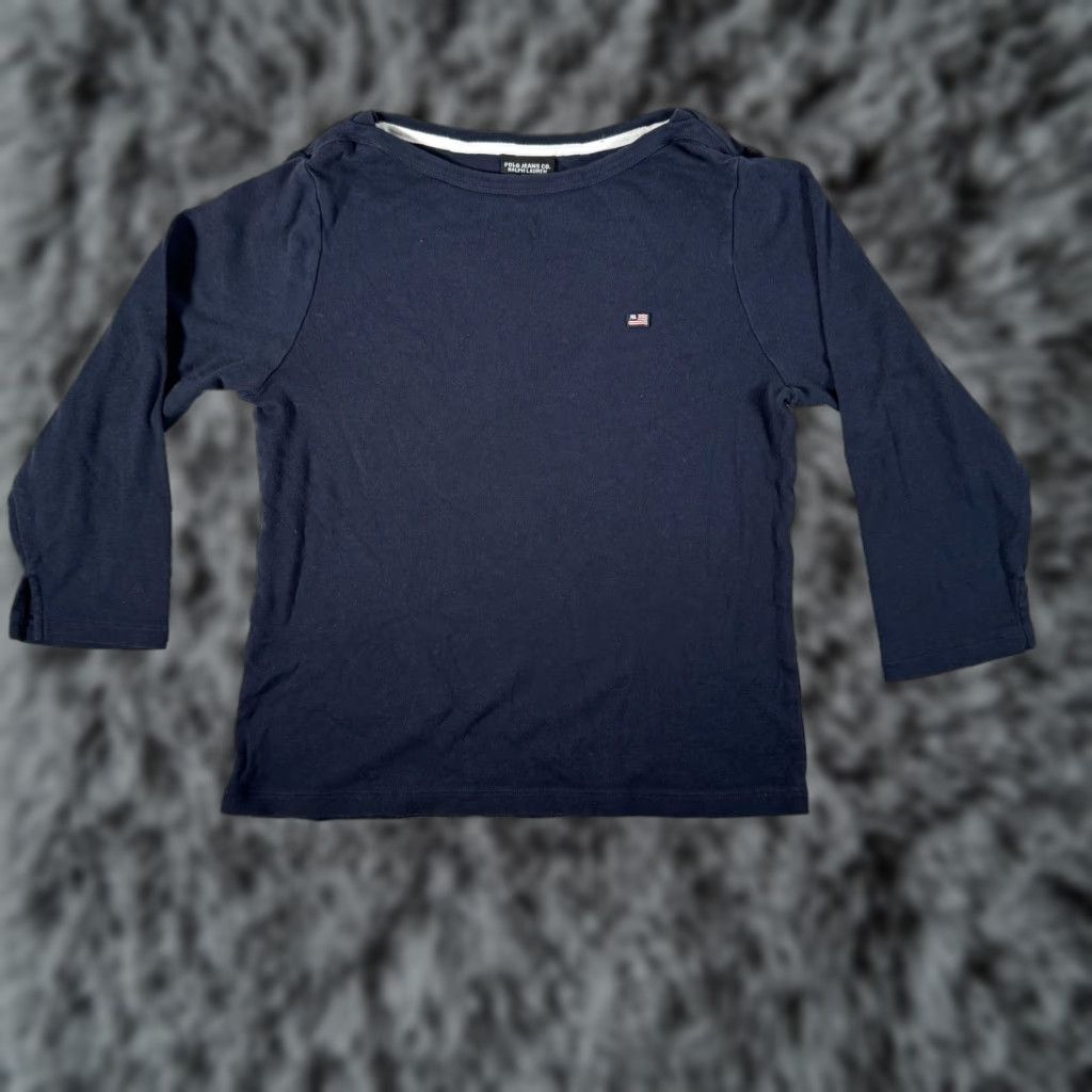 Ralph Lauren VINTAGE Ralph Lauren Polo Jeans Co Shirt XL Women Navy Blue 3/4 Sleeve Boat Neck Embroidered Flag 90s 2000s Quiet Luxury Shirt Size XL / US 12-14 / IT 48-50 - 1 Thumbnail