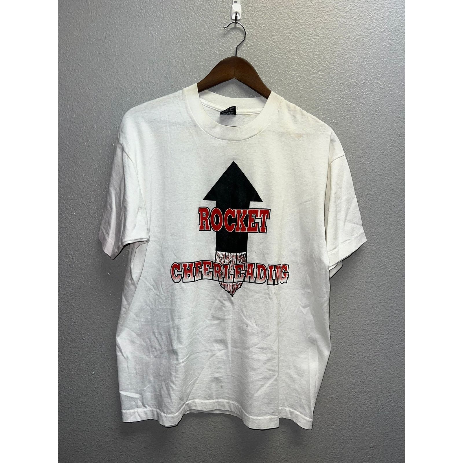 Fruit Of The Loom Vintage Cheerleading Shirt Rocket White USA Made Tee 90s XL Size US XL / EU 56 / 4 - 1 Thumbnail