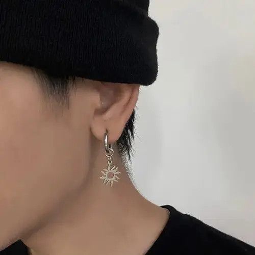 Jewelry × Sterling Silver Titanium Steel Sun Dangle Drop Earrings for Men Women Size ONE SIZE - 4 Thumbnail