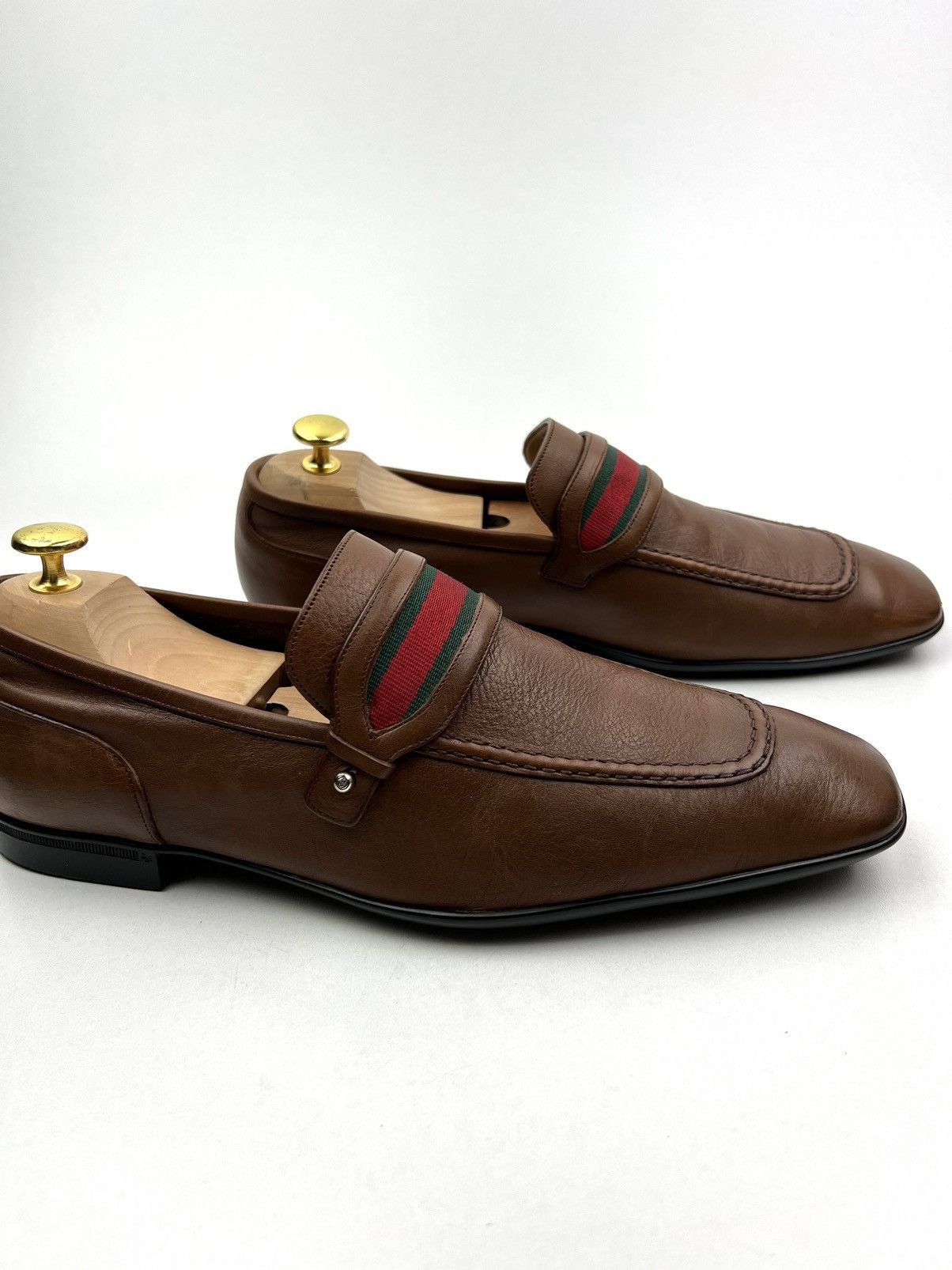 Gucci GUCCI Loafers Leather Shoes Slip Ons Web Stripe Brown Men’s Size US 7.5 / EU 40-41 - 8 Thumbnail