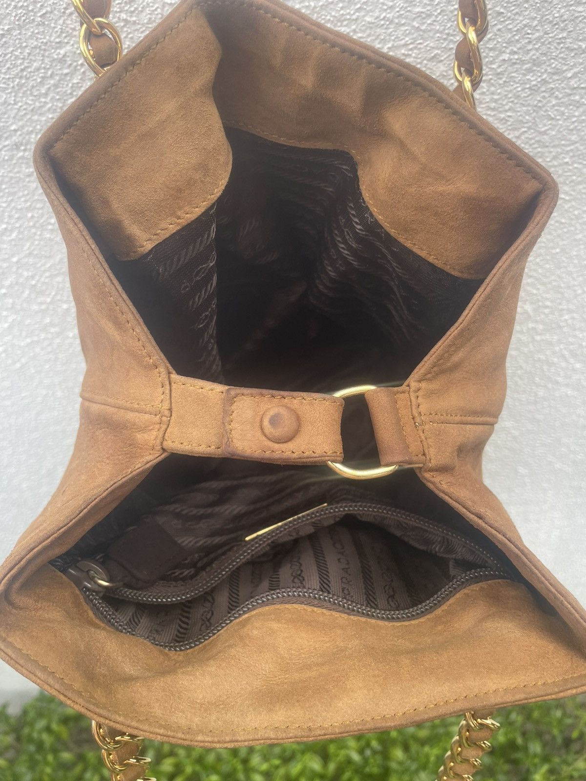 Prada Prada Brown Chain Suede Leather Shoulder Bag Size ONE SIZE - 14 Thumbnail