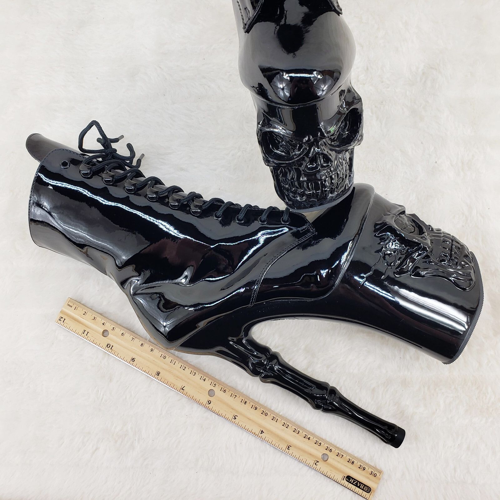 Other Rapture Black Patent Skull & Bones 8" High Heel Platform Ank Size US 7 / IT 37 - 4 Thumbnail