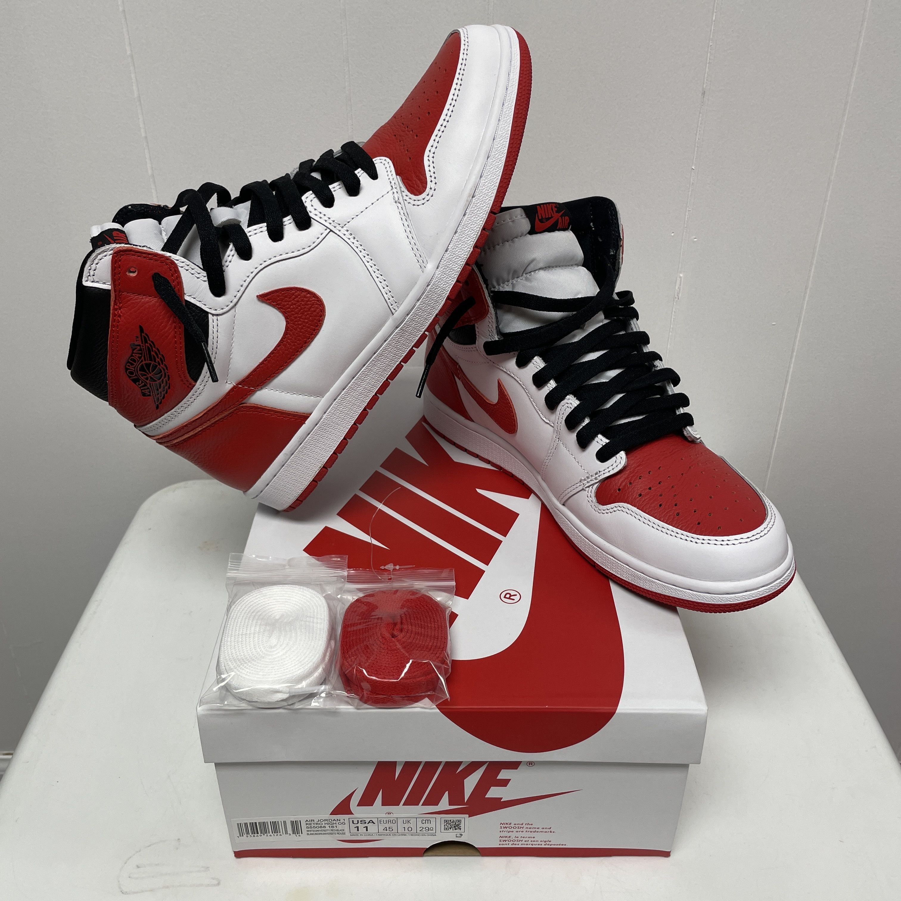 image of Jordan Brand 1 Retro High OG Heritage (555088-161), Size 11 Shoes in White/University Red/Black