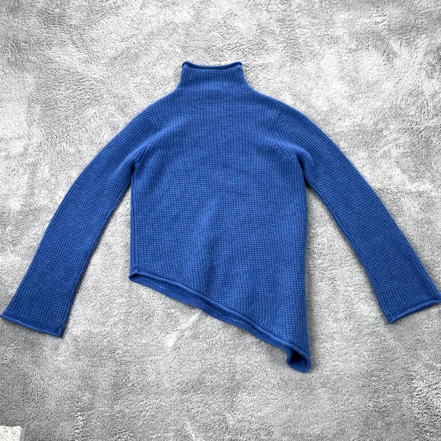 Vintage Oats Cashmere Sweater Womens Medium Blue Knit Mock Neck Waffle-Knit Pullover Casual Style Debra Hayburn Adjustable Hem 90s Classic Preppy Size M / US 6-8 / IT 42-44 - 4 Thumbnail