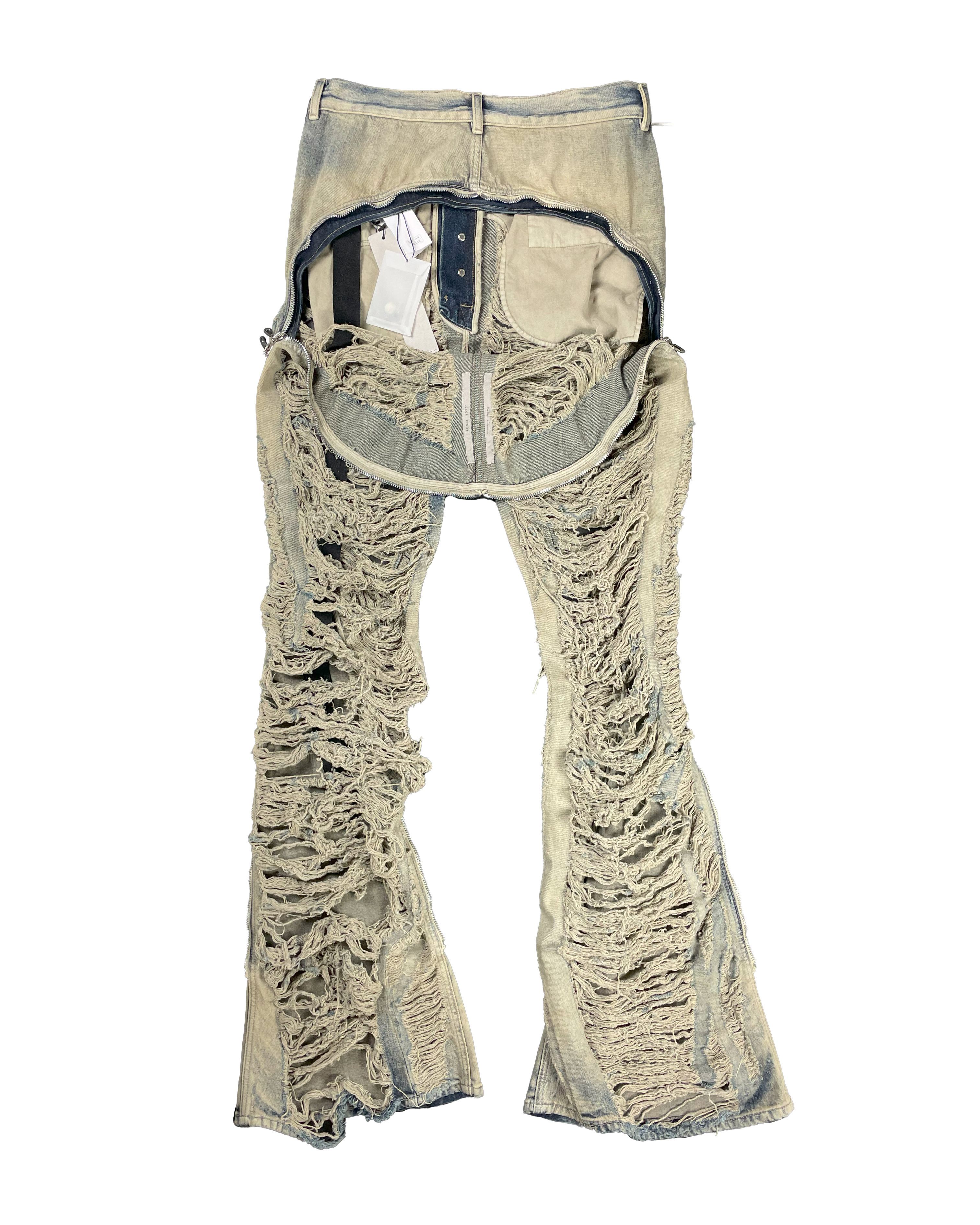 Rick Owens RUNWAY SHREDDED BOLAN BANANA DENIM FW23 LUXOR Size US 31 - 10 Thumbnail