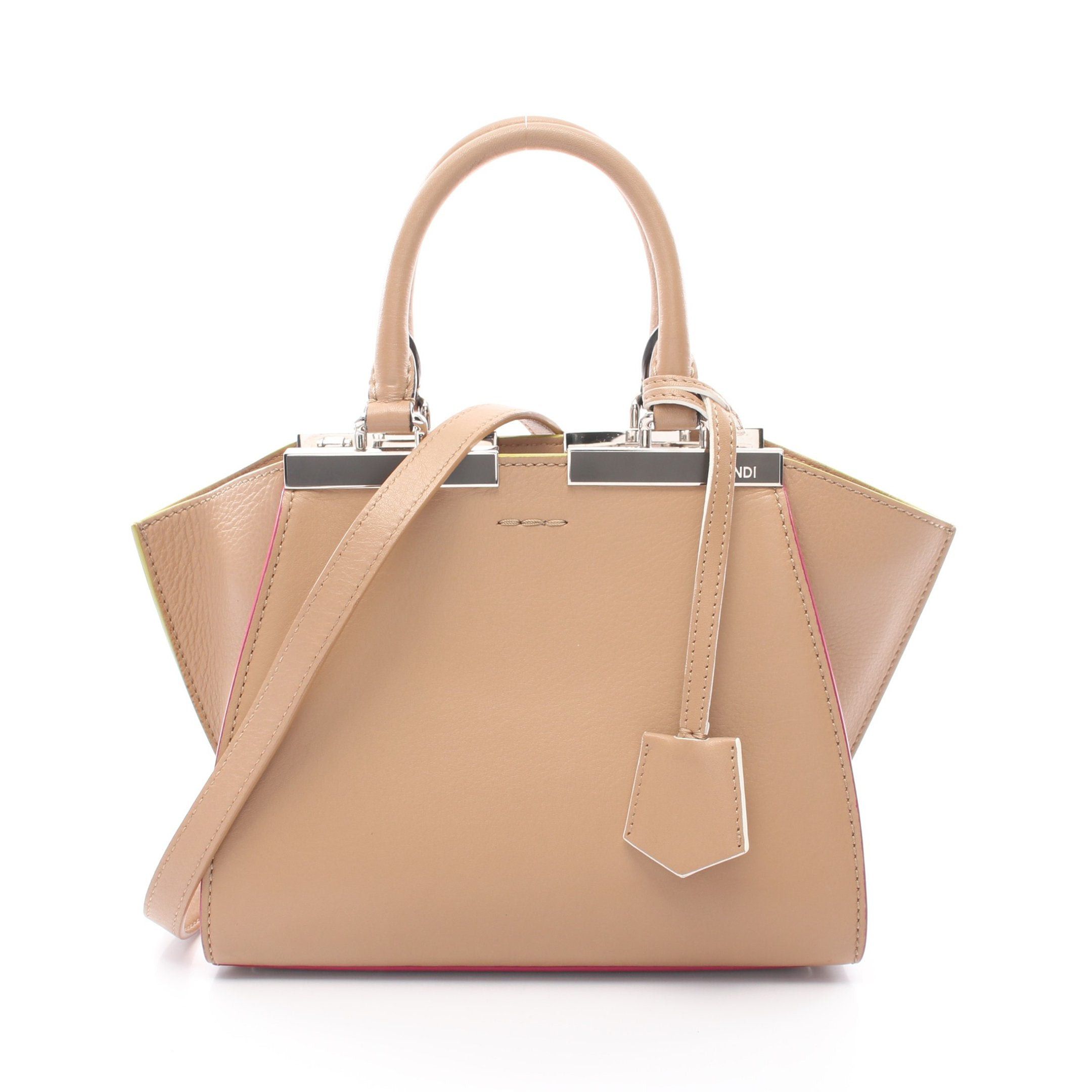 image of Fendi Mini Troisours Handbag Leather Light Brown 2Way, Women's