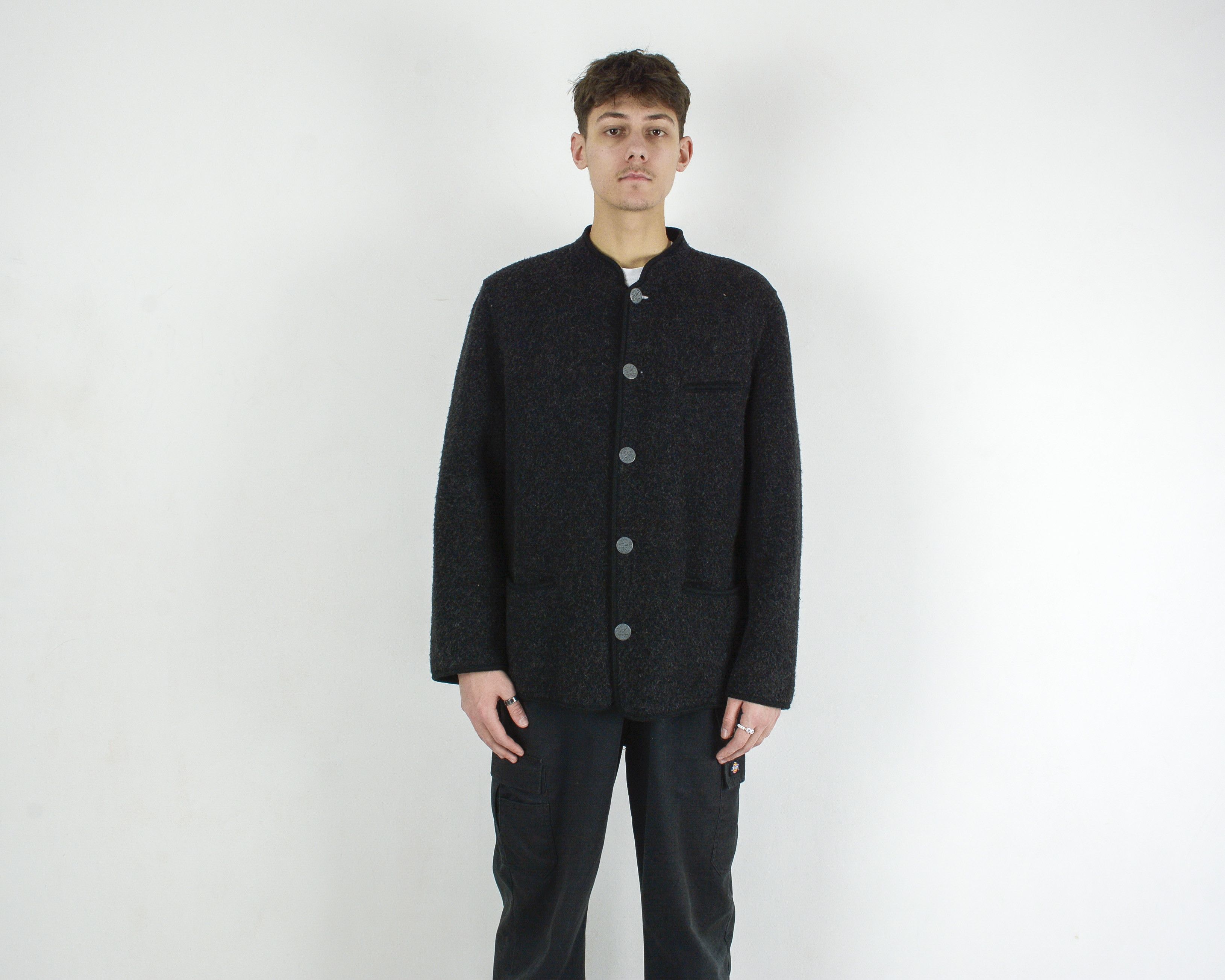 image of Giesswein x Vintage Wool L Sweater Cardigan Uk 42 Jacket Coat Made In Austria in Black (Size Large)