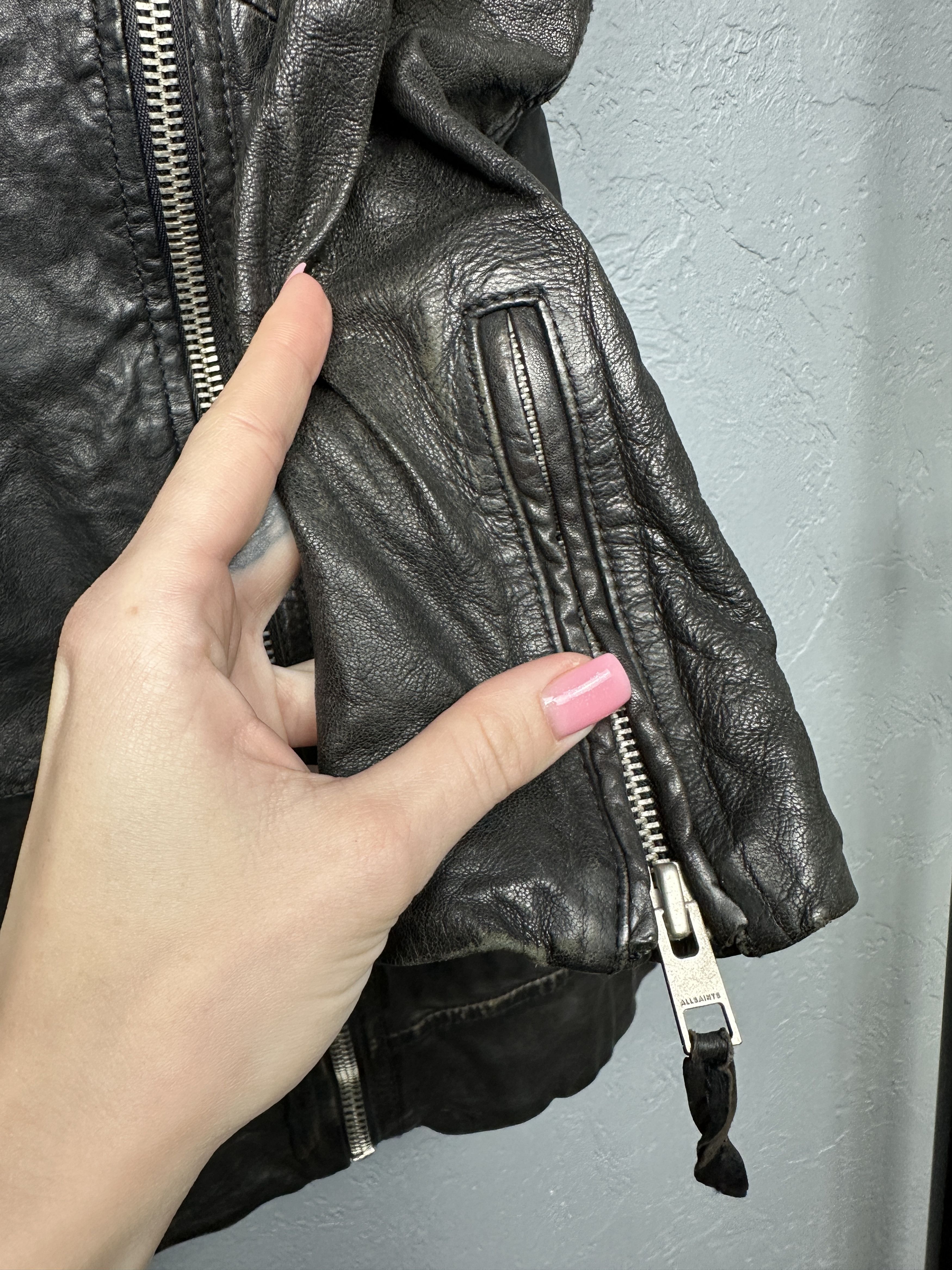 Allsaints Allsaints Womens Blake Biker Leather Jacket Size S / US 4 / IT 40 - 6 Thumbnail