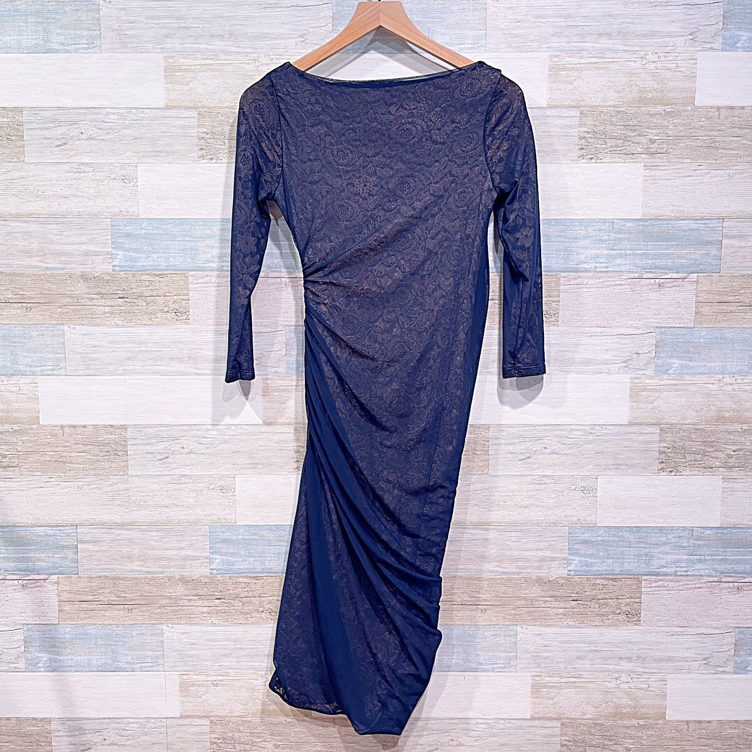 Reiss REISS Ruched Floral Mesh Overlay Bodycon Dress Blue Cream 4 Size S / US 4 / IT 40 - 4 Thumbnail