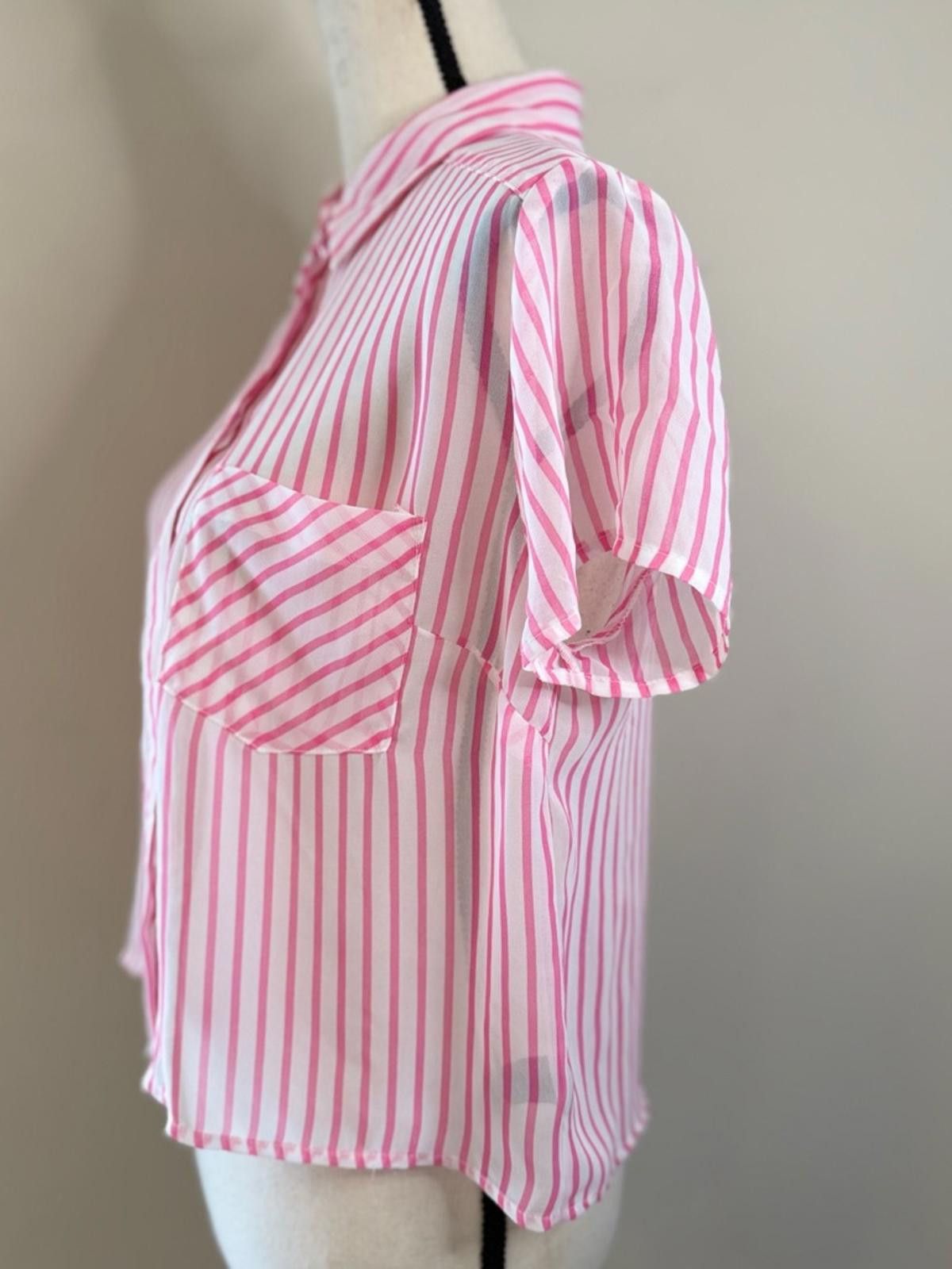 Other Timing crop top pink white stripe sheer short sleeve SZ M Size M / US 6-8 / IT 42-44 - 3 Thumbnail