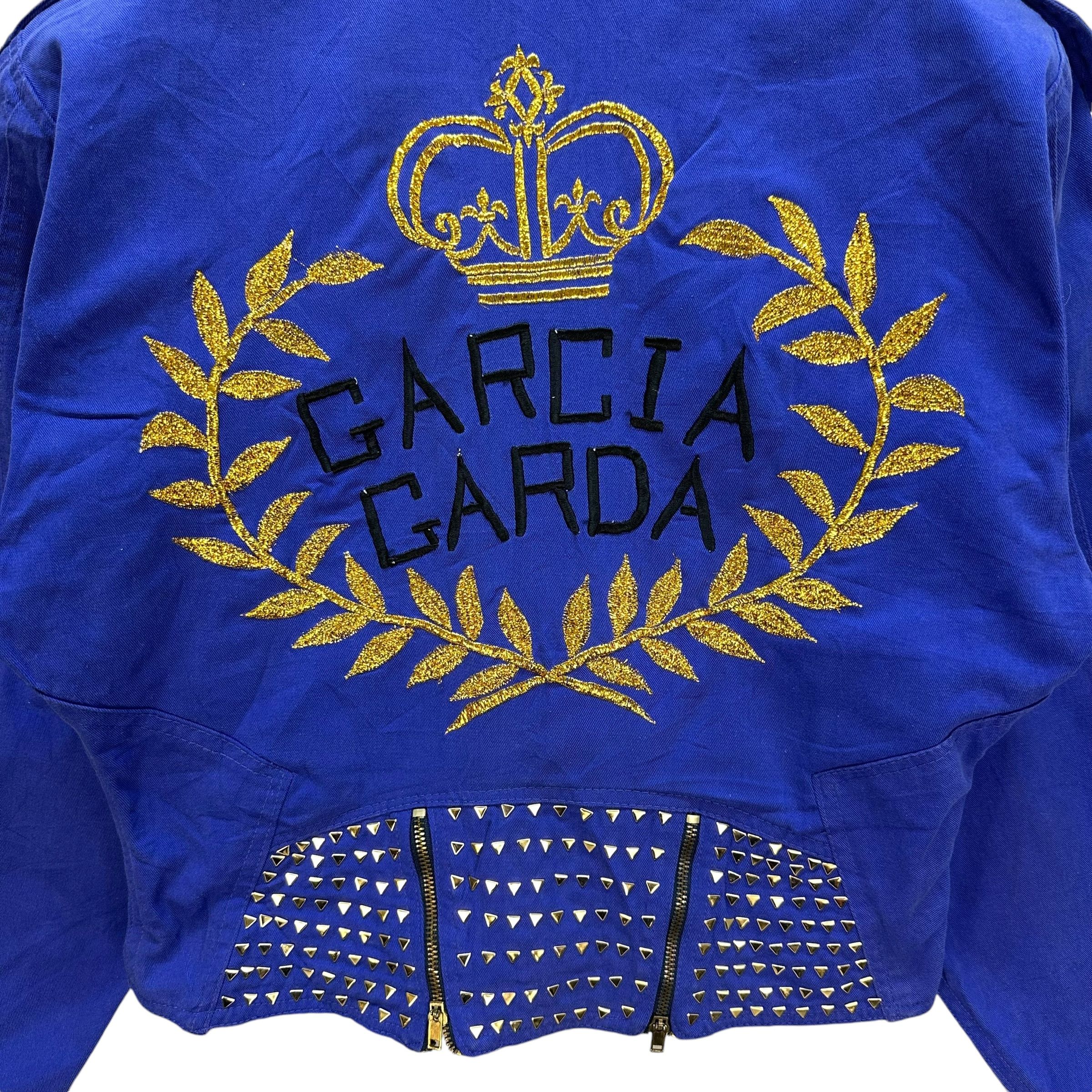 If Six Was Nine GARCIA GARDA Big Logo Studded Blue Crop Jacket #A51-1197 Size S / US 4 / IT 40 - 2 Thumbnail