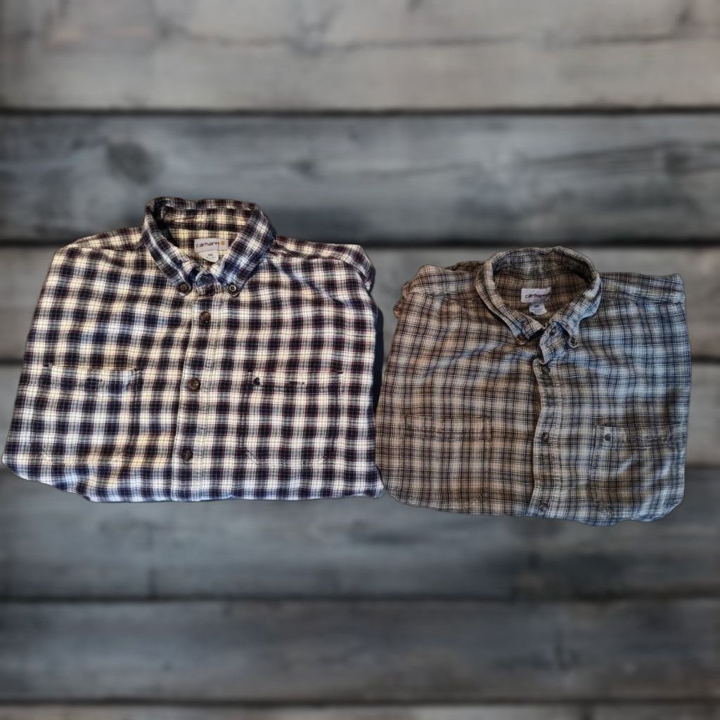 VINTAGE Carhartt Button-Up Shirt - Multicolor Plaid Flannel - 2XL - Men's Workwear Heavyweight Casual/Work 30s-90s Theme Relaxed Fit
