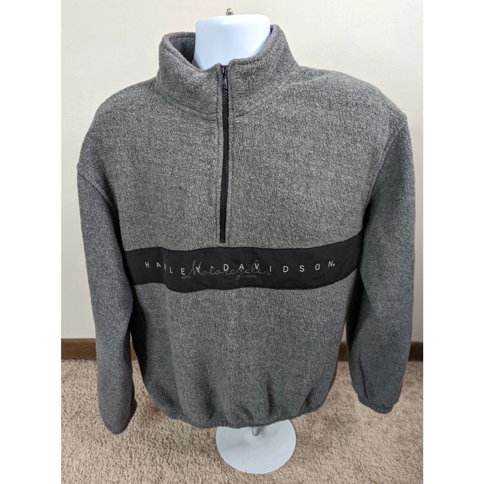 Harley Davidson HARLEY-DAVIDSON MENS FLEECE PULLOVER SIZE SMALL JACKET SWEATSHIRT COAT 1/4 ZIP Gray Orange Collared 1/4 Zip Sweatshirt Mens Regular Knit Jacket Size US S / EU 44-46 / 1 - 2 Thumbnail