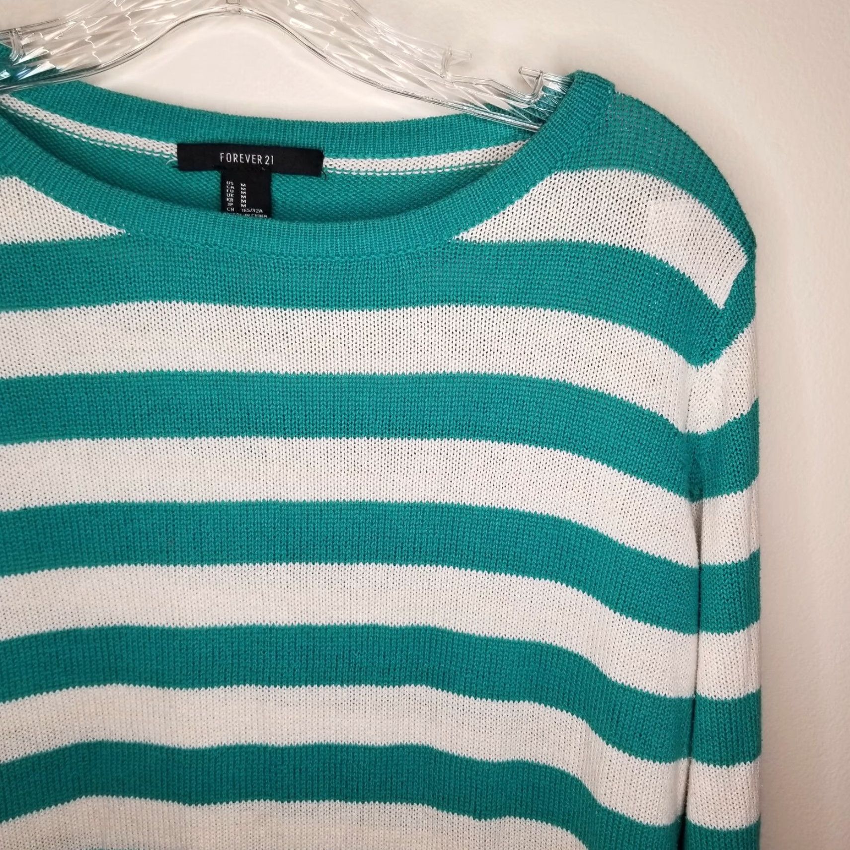 Forever 21 FOREVER 21 Womens Long Sleeve Green Striped Pullover Sweater Size M Size M / US 6-8 / IT 42-44 - 2 Thumbnail