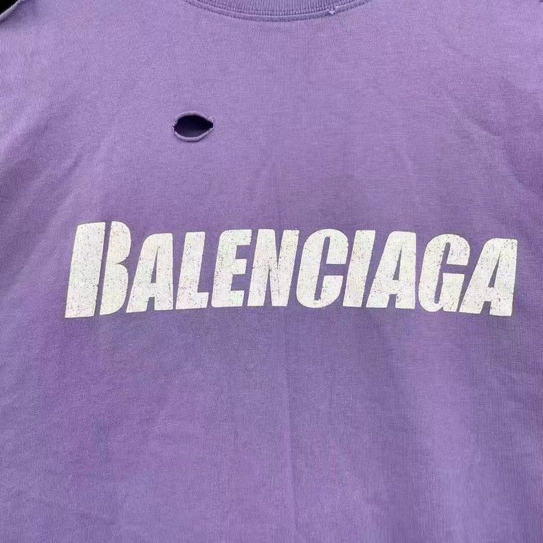 Balenciaga Balenciaga Eggplant Purple Ripped Letter Short Sleeve Size US XXS / EU 40 - 5 Thumbnail