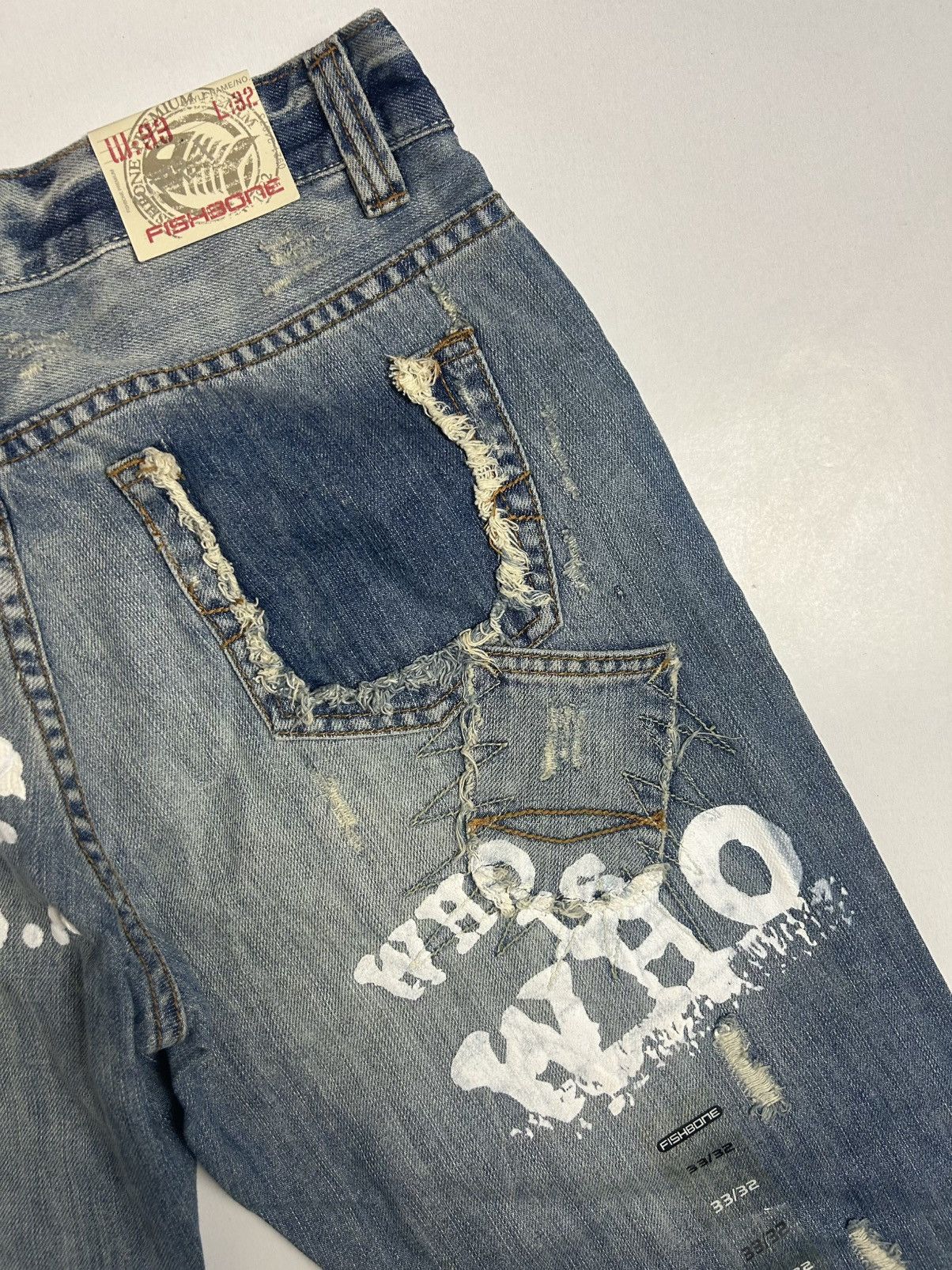 Vintage DS VTG Y2K Fishbone Printed Jeans Size US 33 - 6 Thumbnail
