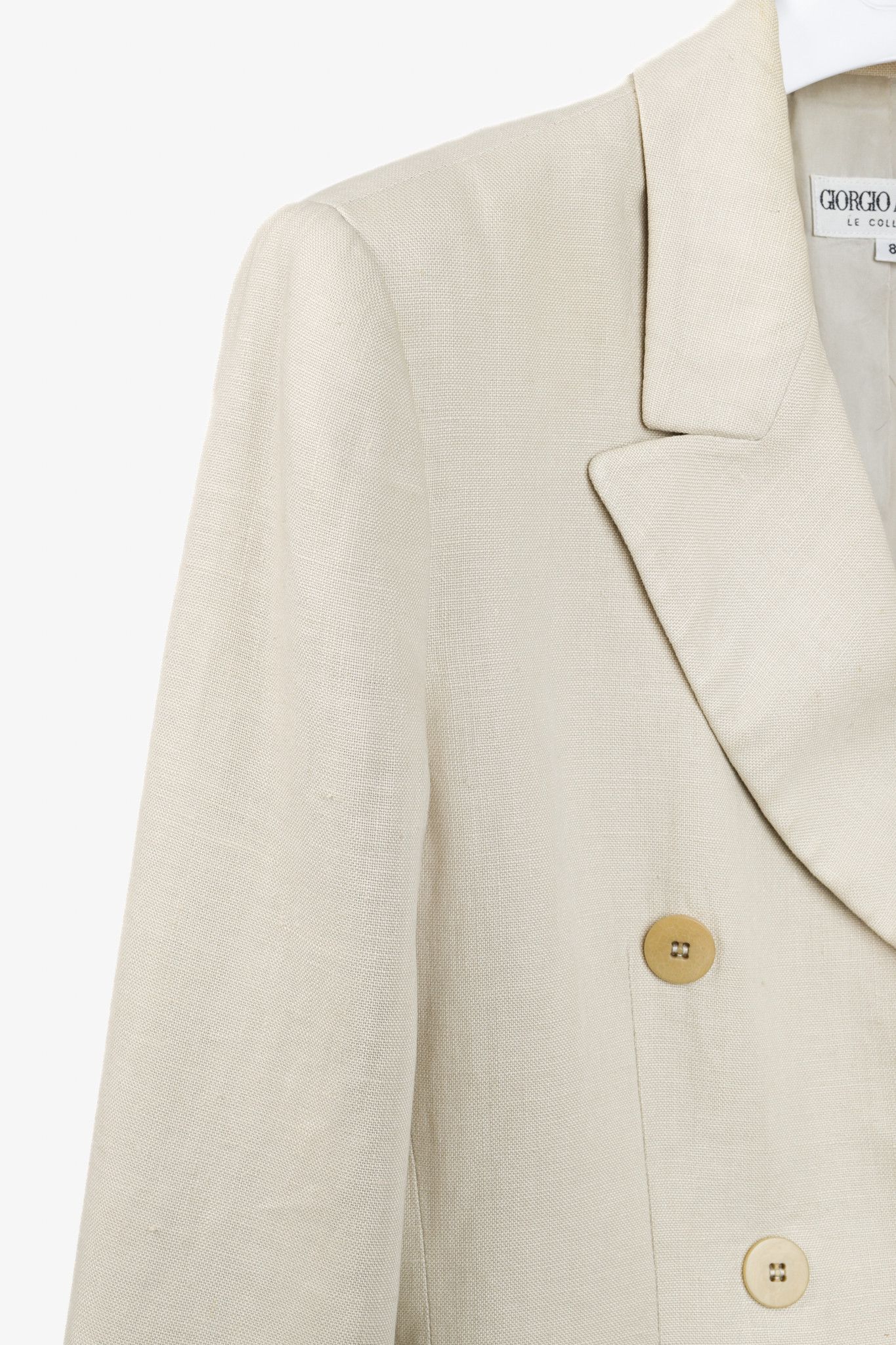 Armani Collezioni Armani Collezioni Vintage Tan Linen Double Breasted Blazer Size M / US 6-8 / IT 42-44 - 5 Thumbnail