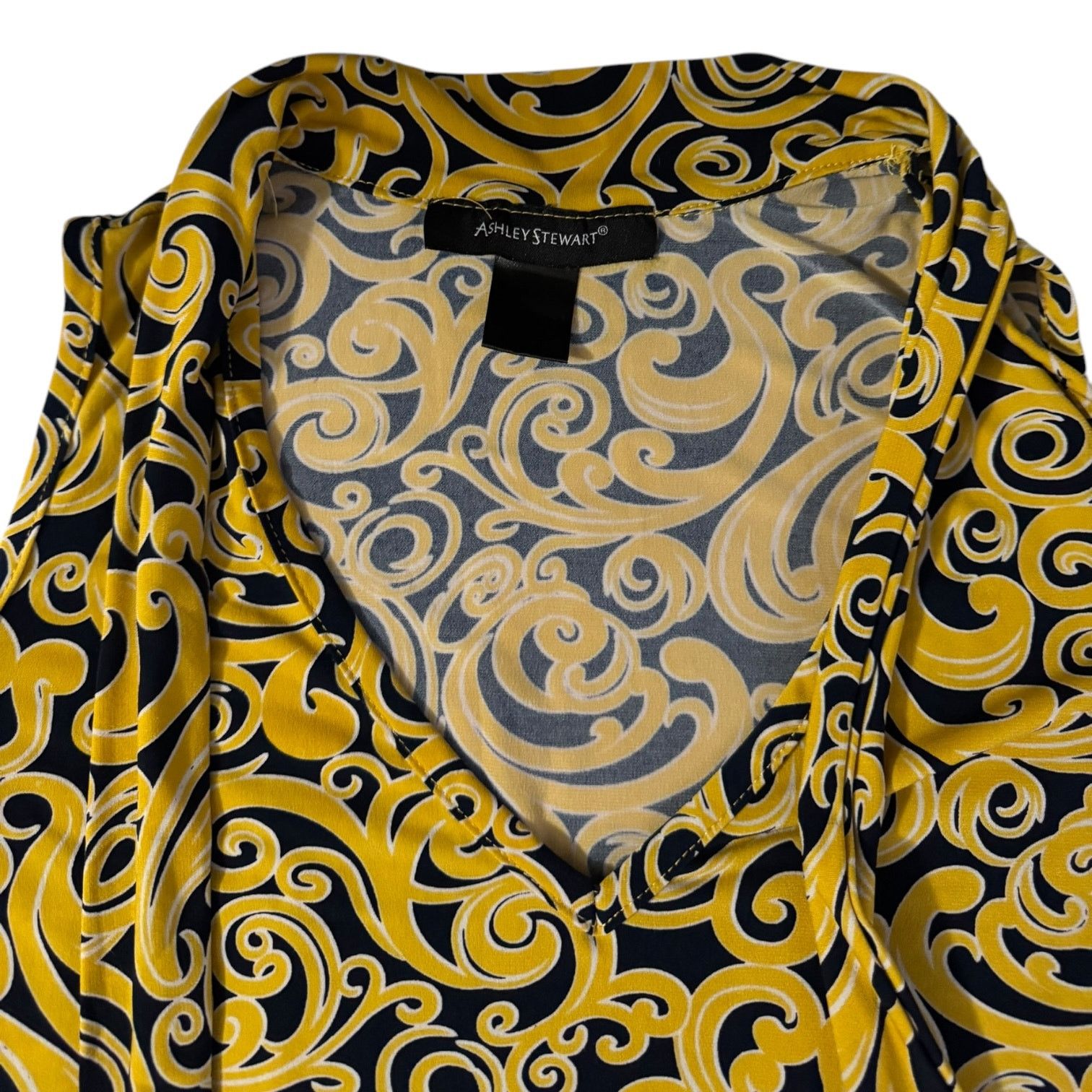 Other Ashley Stewart Women’s Yellow & Blue Filigree Shirt Medium Size M / US 6-8 / IT 42-44 - 2 Thumbnail