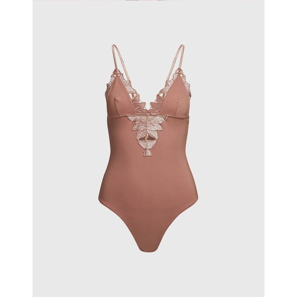 Fleur du Mal FLEUR DU MAL Blush pink Lily Embroidery Plunge Bodysuit Sz S Size S / US 4 / IT 40 - 7 Thumbnail
