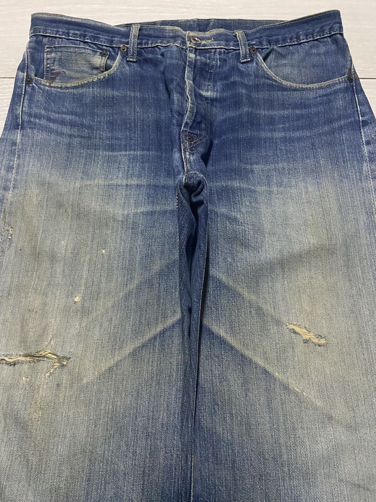 Evisu Crazy Vintage Evis 90s Heavy repaired Distressed Baggy Jeans Size US 33 - 3 Thumbnail