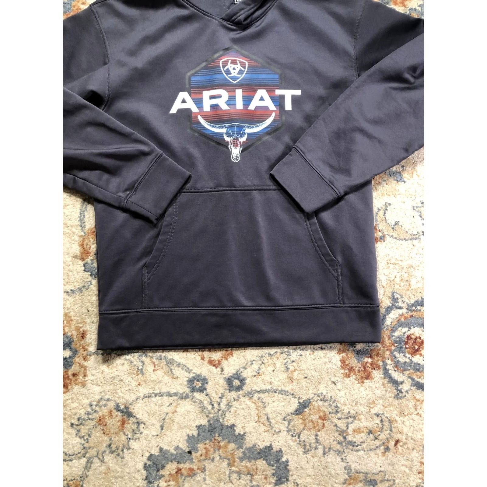 Ariat Ariat Hoodie Mens Small Gray Fleece Pullover Graphic Print Western Bull Skull Logo Kangaroo Pocket Crew Neck Sleeve Long Size US S / EU 44-46 / 1 - 5 Thumbnail